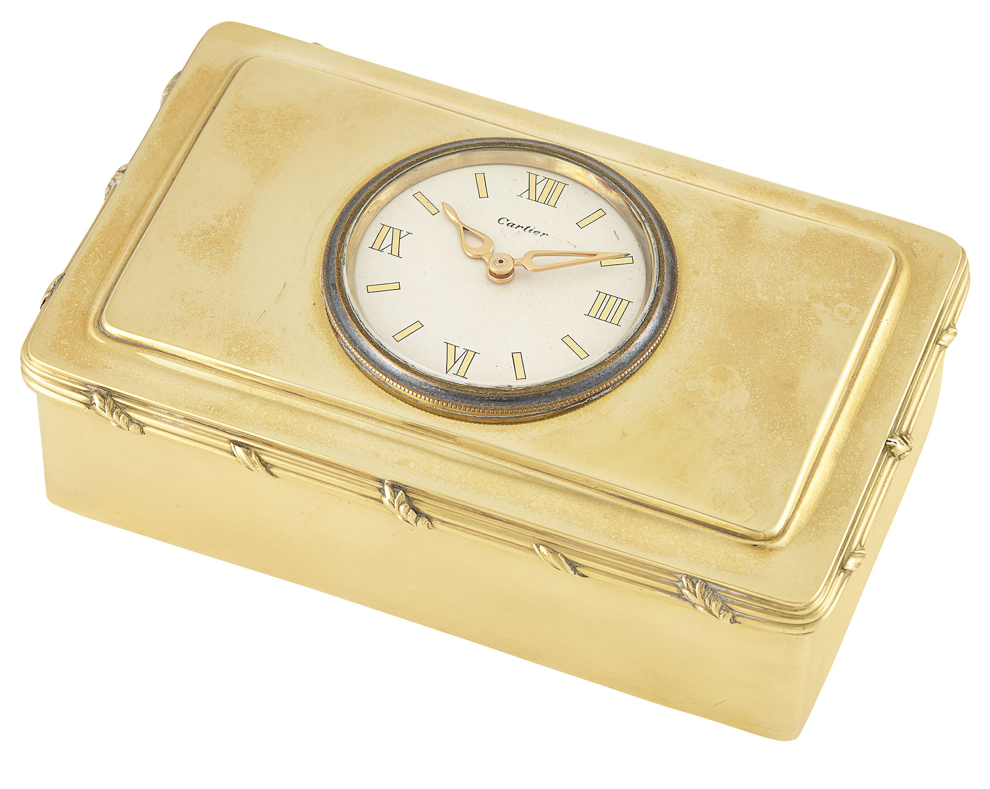 Lot image - Cartier 18 Kt. Gold Cigarette Box With Clock