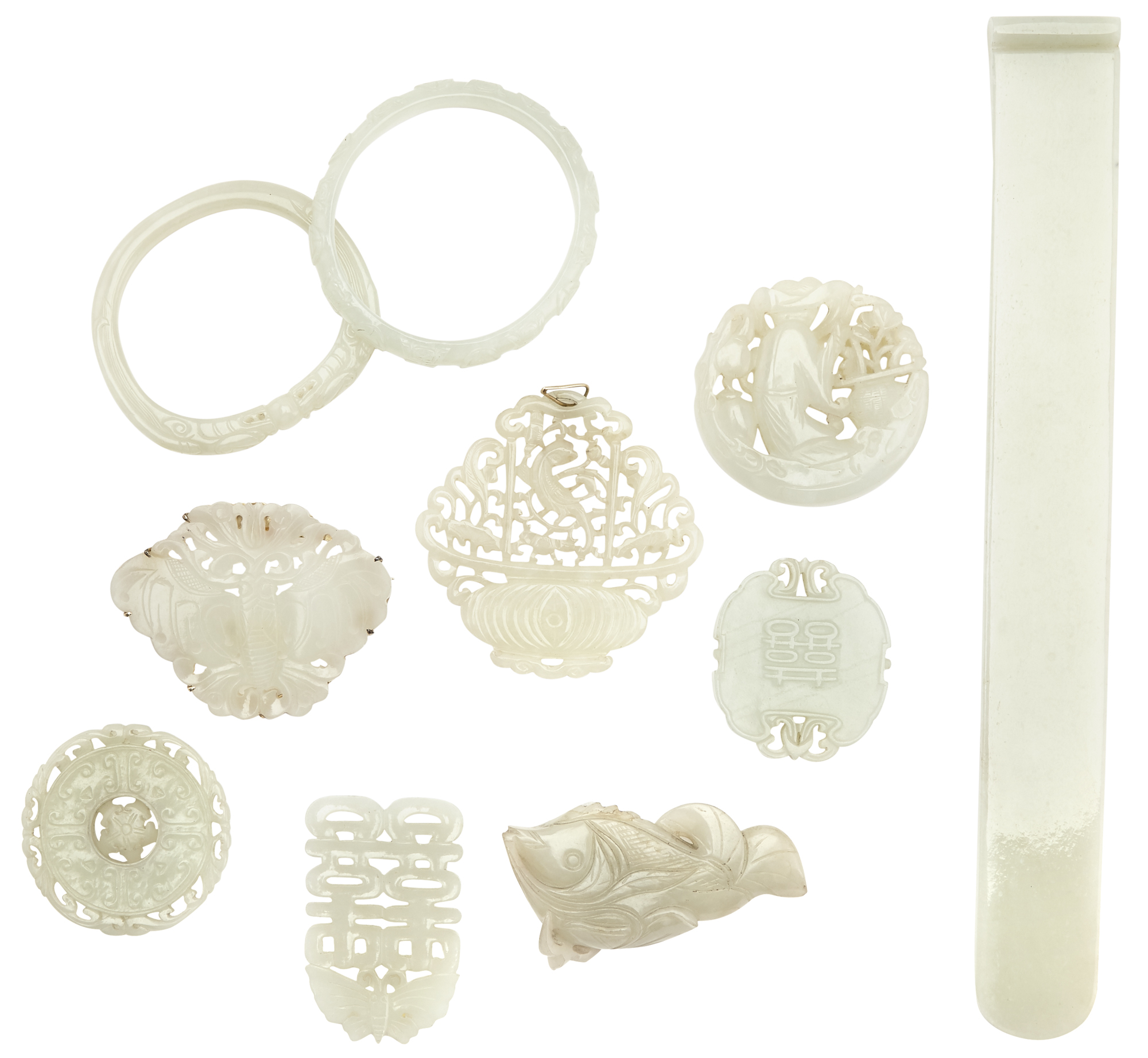 Lot image - Group of Ten Chinese White Jade Carvings