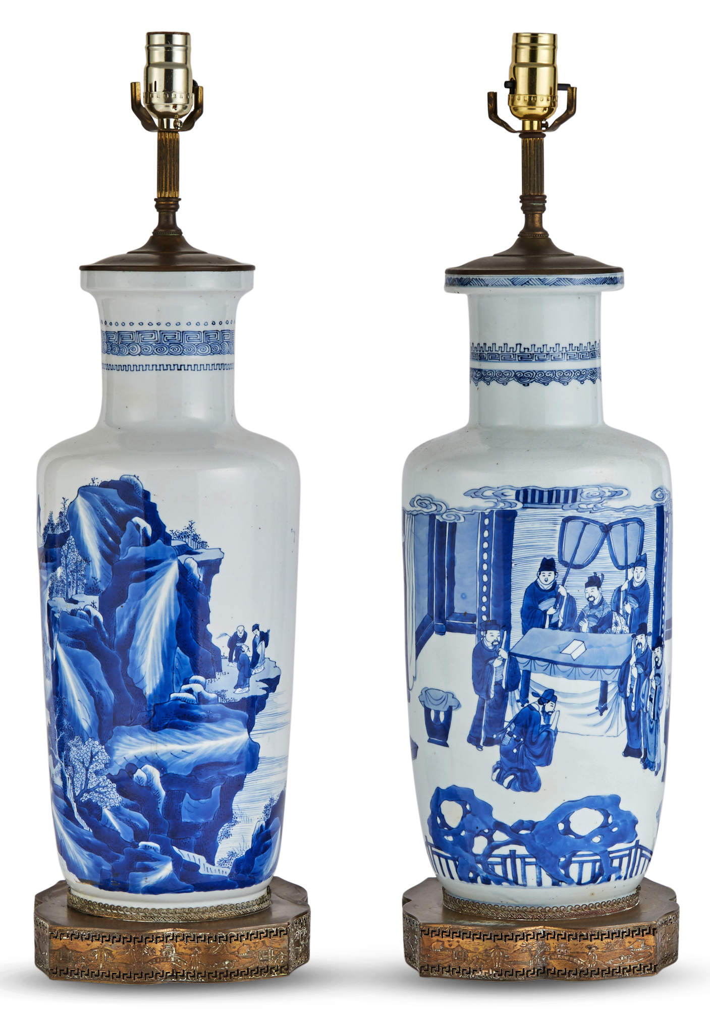 Lot image - A Matched Pair of Chinese Blue and White Porcelain Rouleau Vases