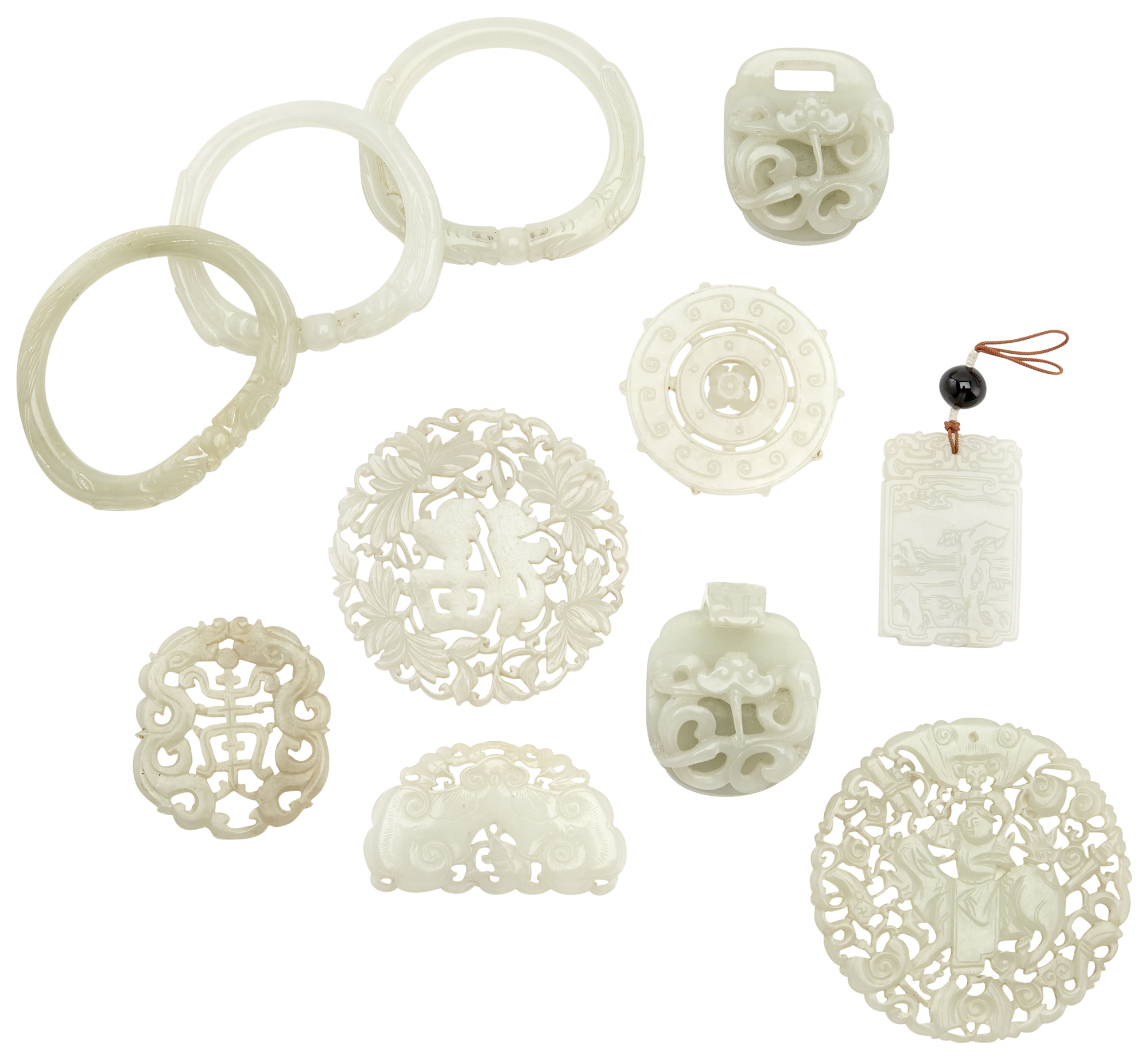 Lot image - Group of Ten Chinese White Jade Carvings