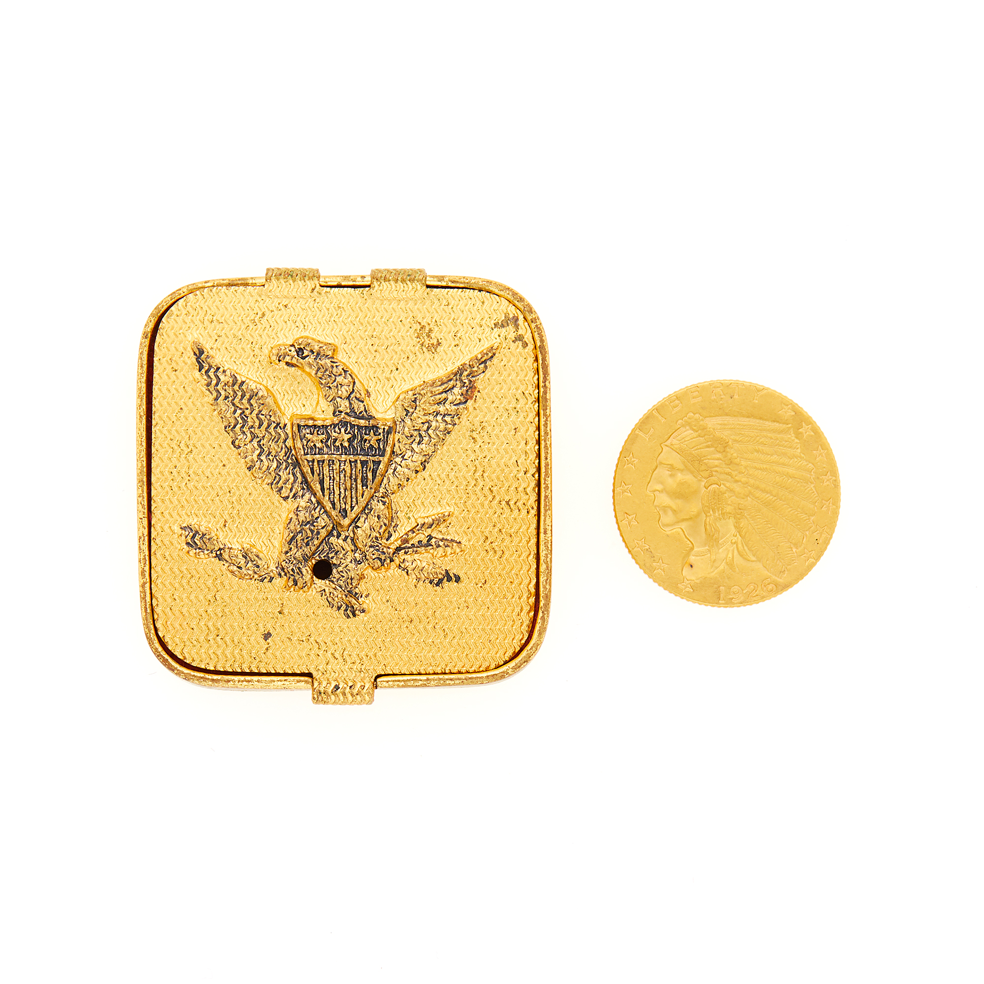 Lot image - Gold Indian Head Liberty Coin with Gilt-Metal Eagle Box