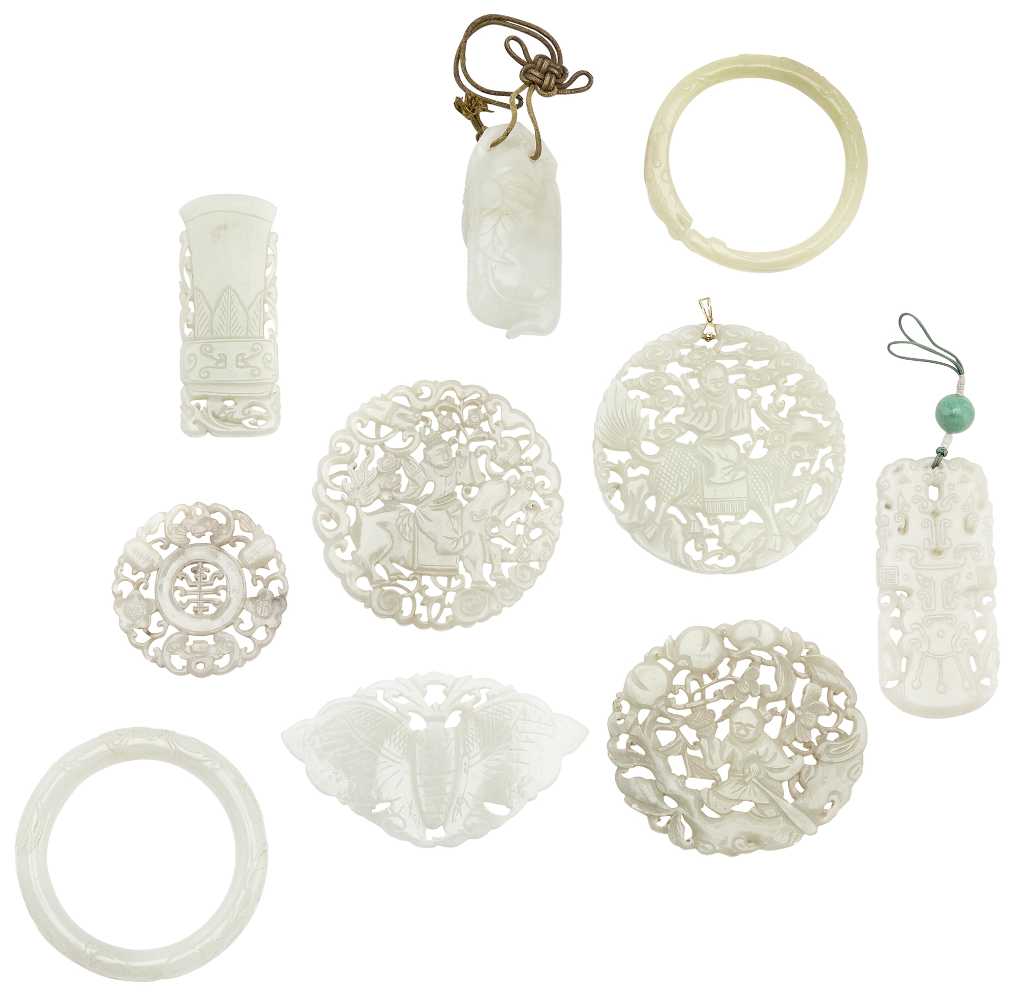 Lot image - Group of Ten Chinese White Jade Carvings