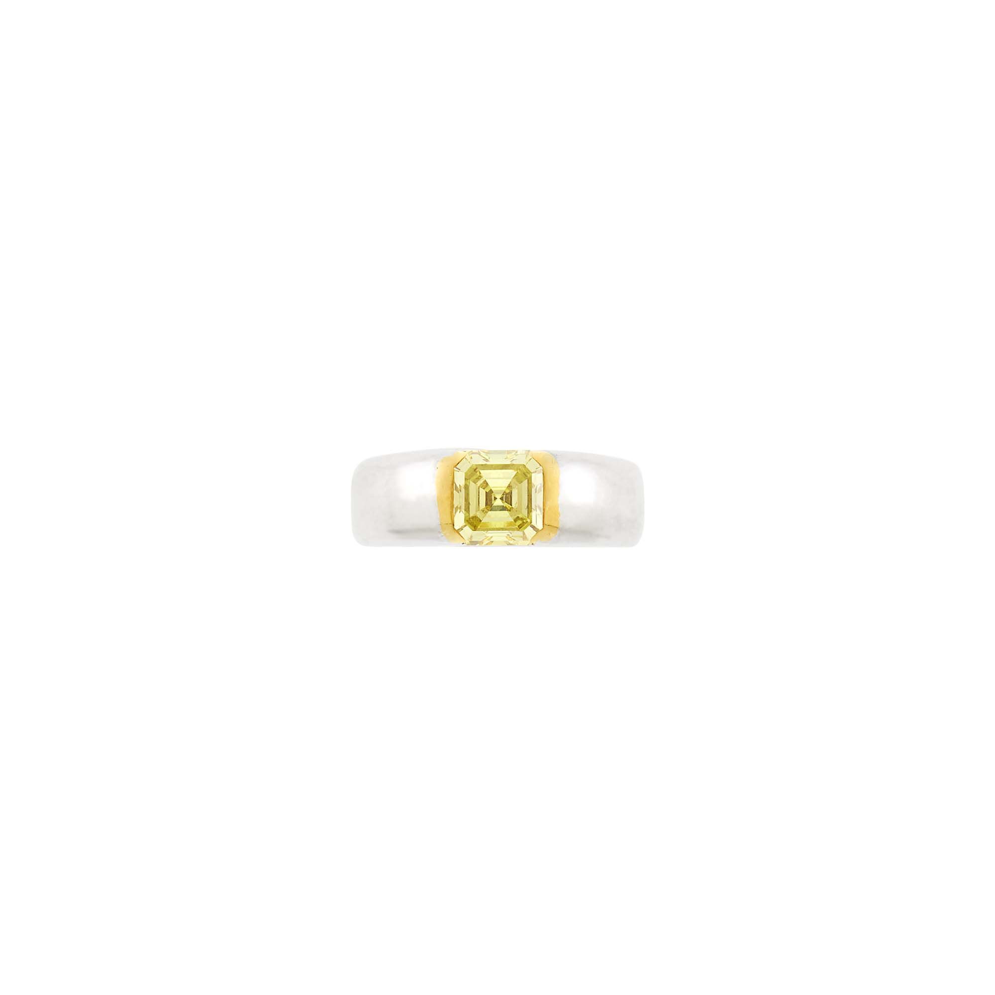 Lot image - Platinum, Gold and Fancy Vivid Yellow Diamond Ring