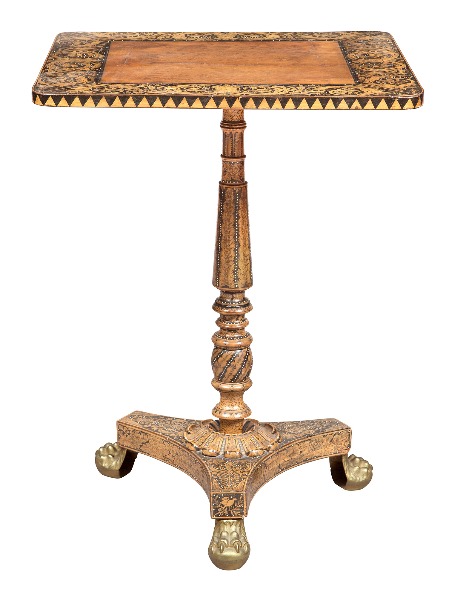 Lot image - Regency Penwork-Decorated Burr Wood Tilt-Top Table