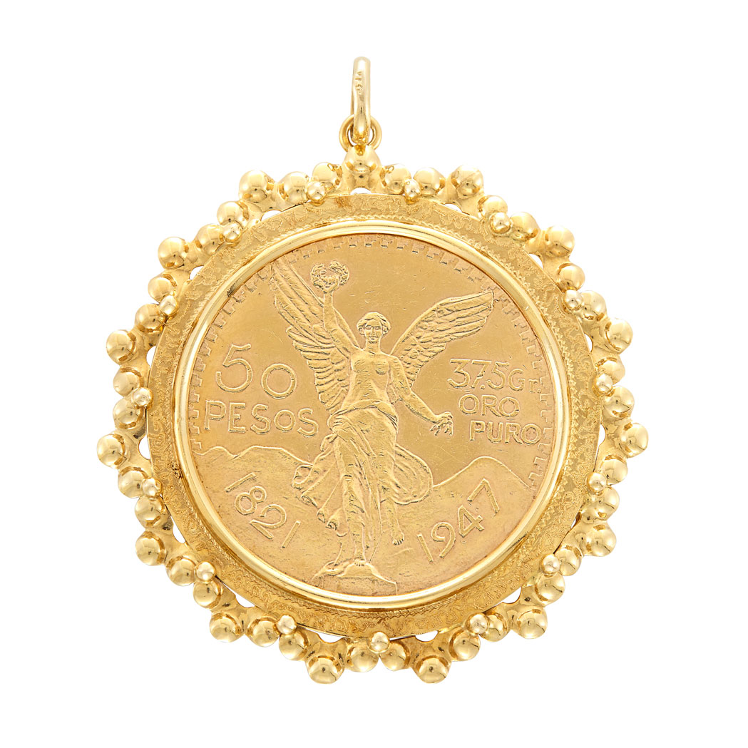 Lot image - Gold and Mexican 50 Pesos Gold Coin Pendant