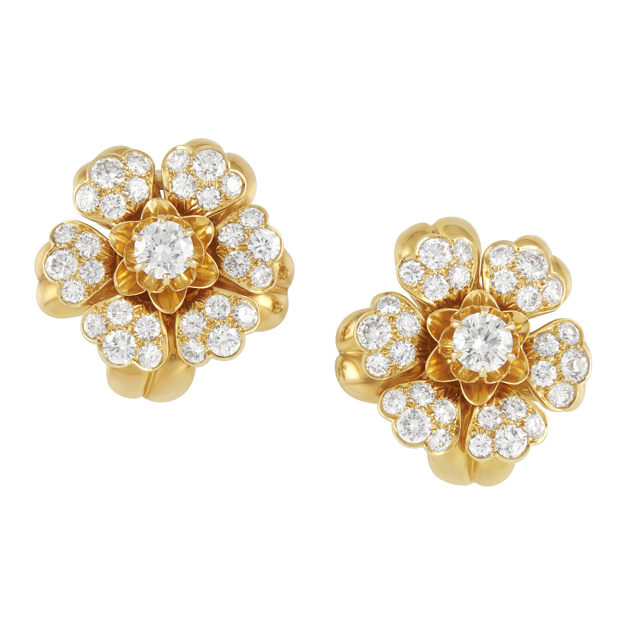 Lot image - Pair of Gold and Diamond Clip-Brooch/Earclips, Van Cleef & Arpels