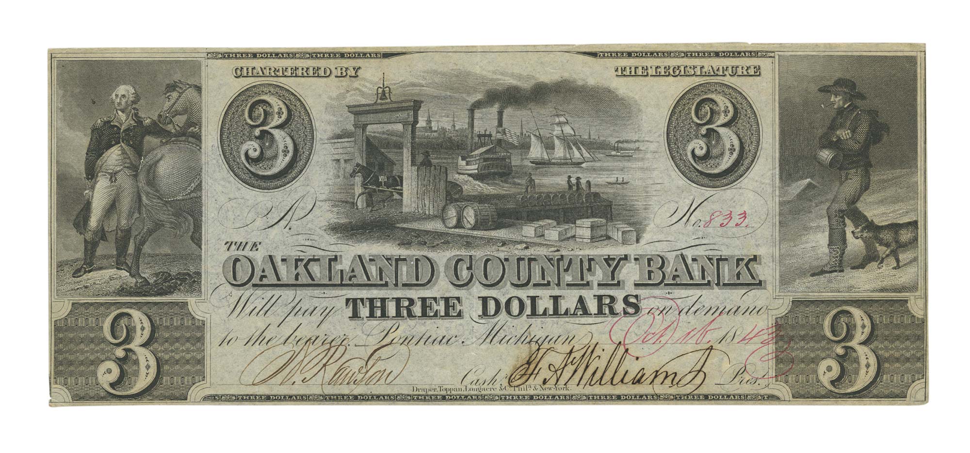 Lot image - United States $3 Obsolete Bank Notes of Michigan