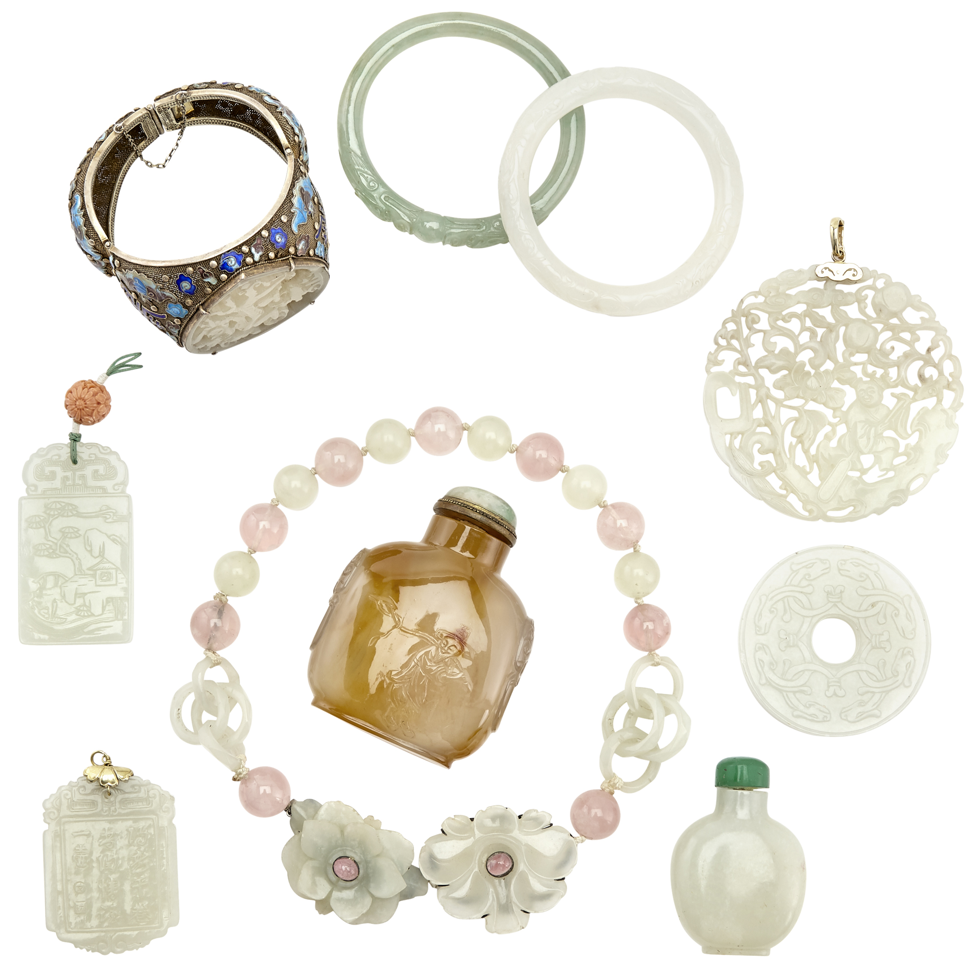 Lot image - Group of Ten Chinese Jade and Hardstone Carvings