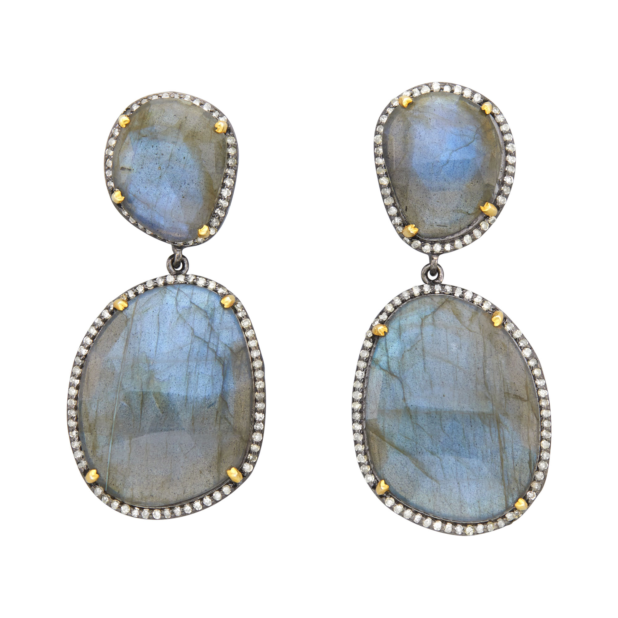 Lot image - Pair of Silver, Labradorite and Diamond Earrings