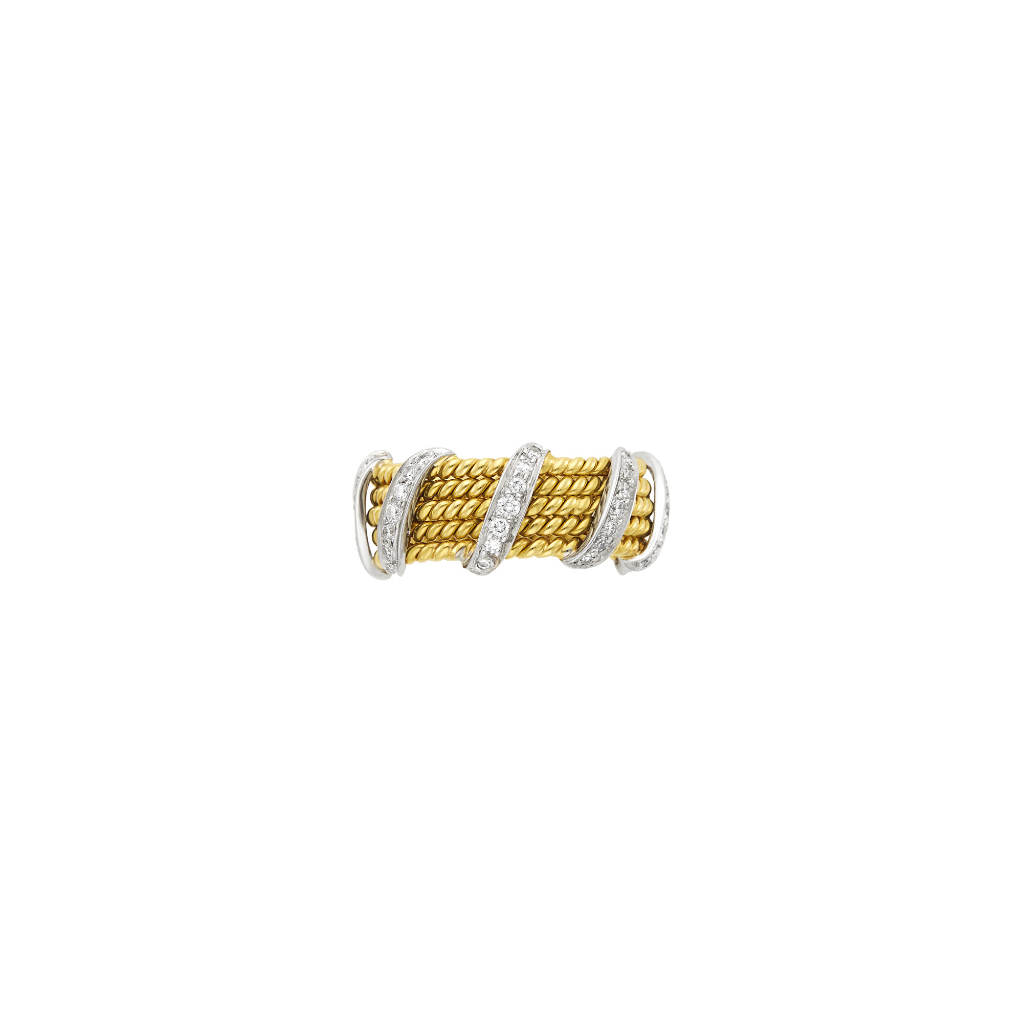 Lot image - Tiffany & Co., Schlumberger Gold, Platinum and Diamond Rope Five Row Band Ring