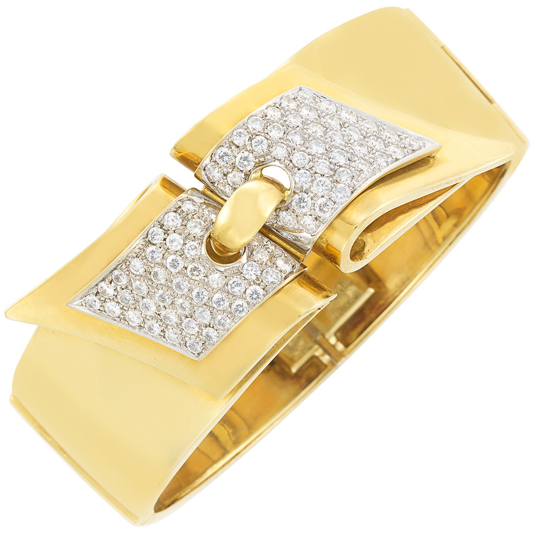 Lot image - Two-Color Gold and Diamond Bangle Bracelet