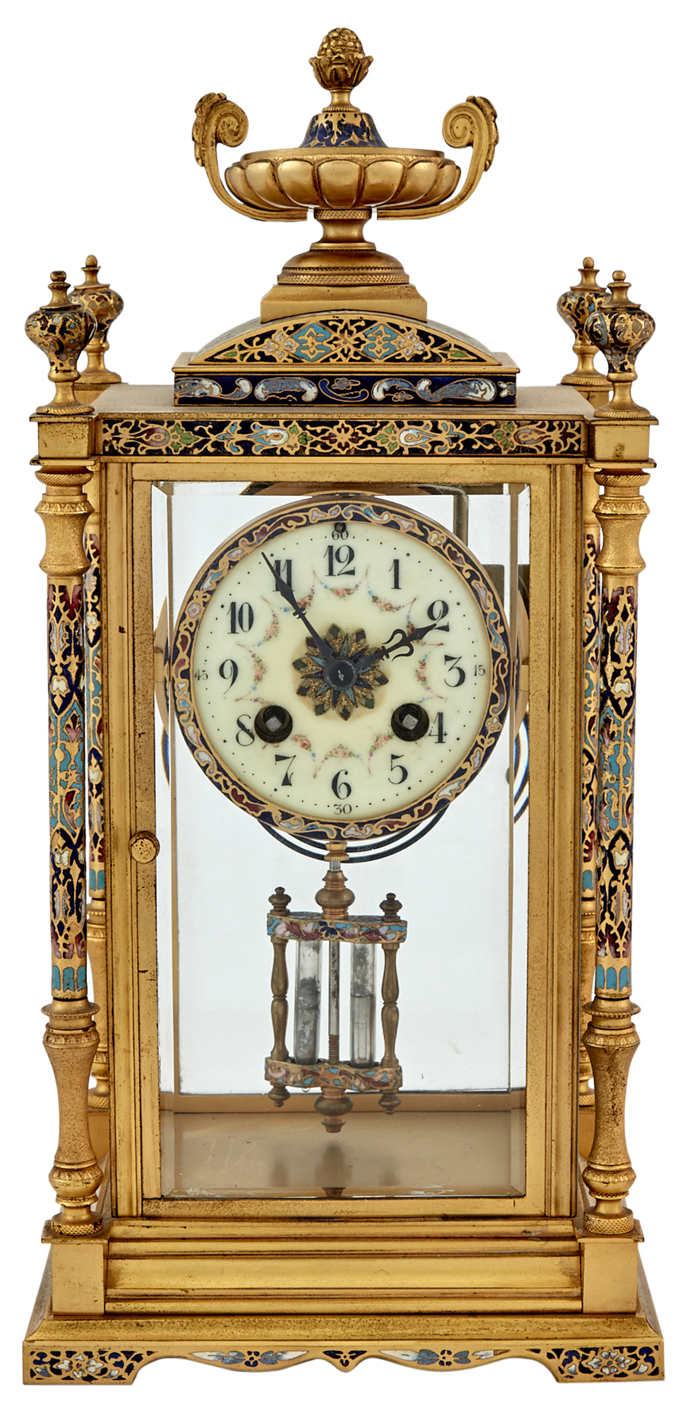 Lot image - Gilt-Bronze and Enameled Mantel Clock