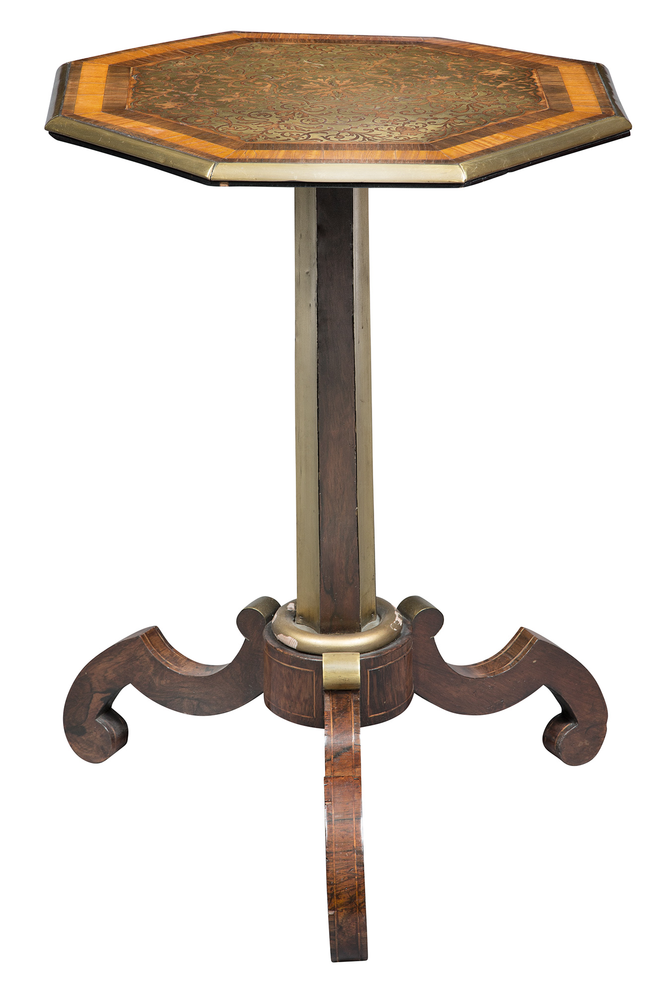 Lot image - Regency Brass-Inlaid Rosewood and Satinwood Occasional Table
