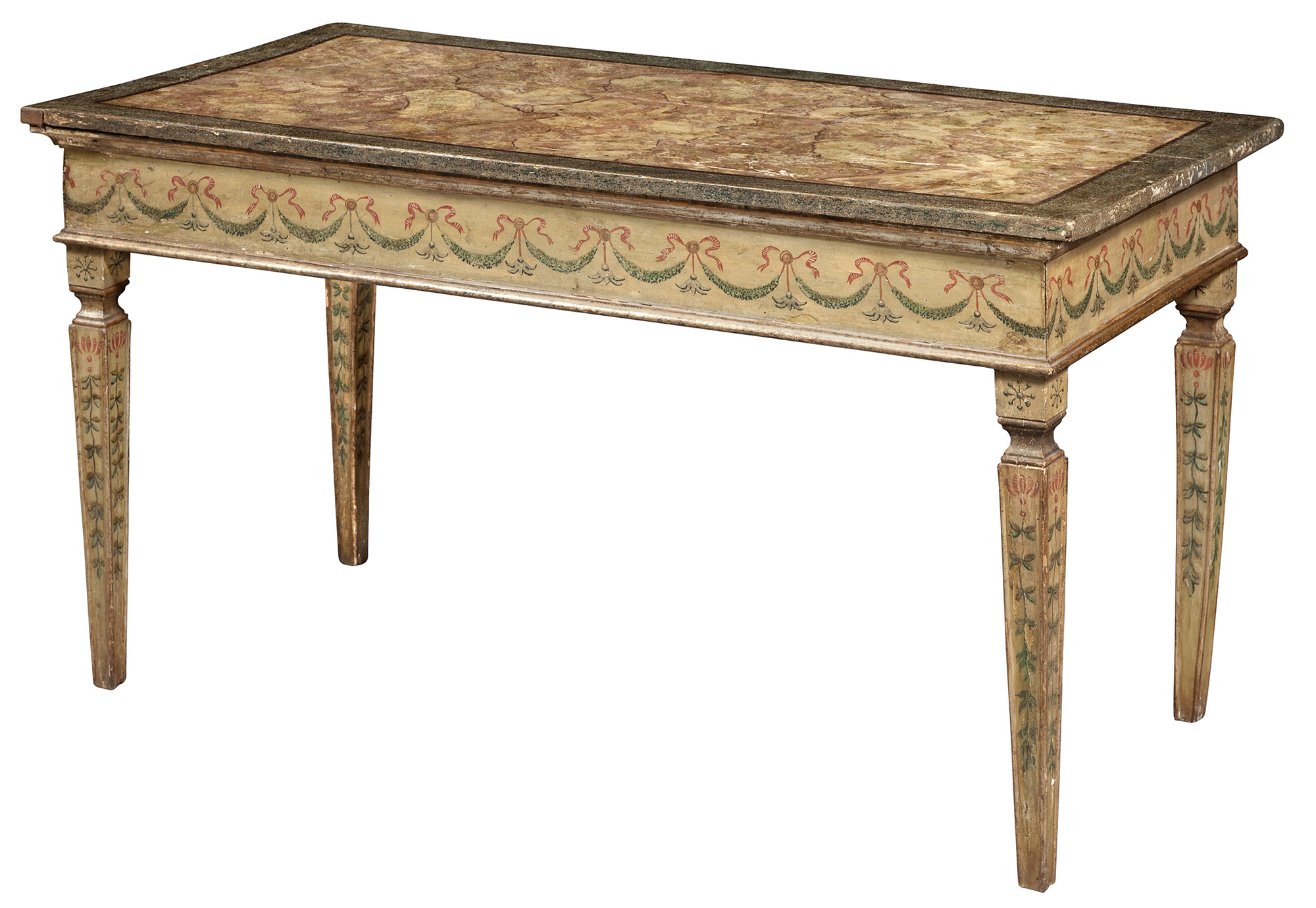 Lot image - South Italian Neoclassical Painted and Gilt-Varnished Silvered Mecca Center Table