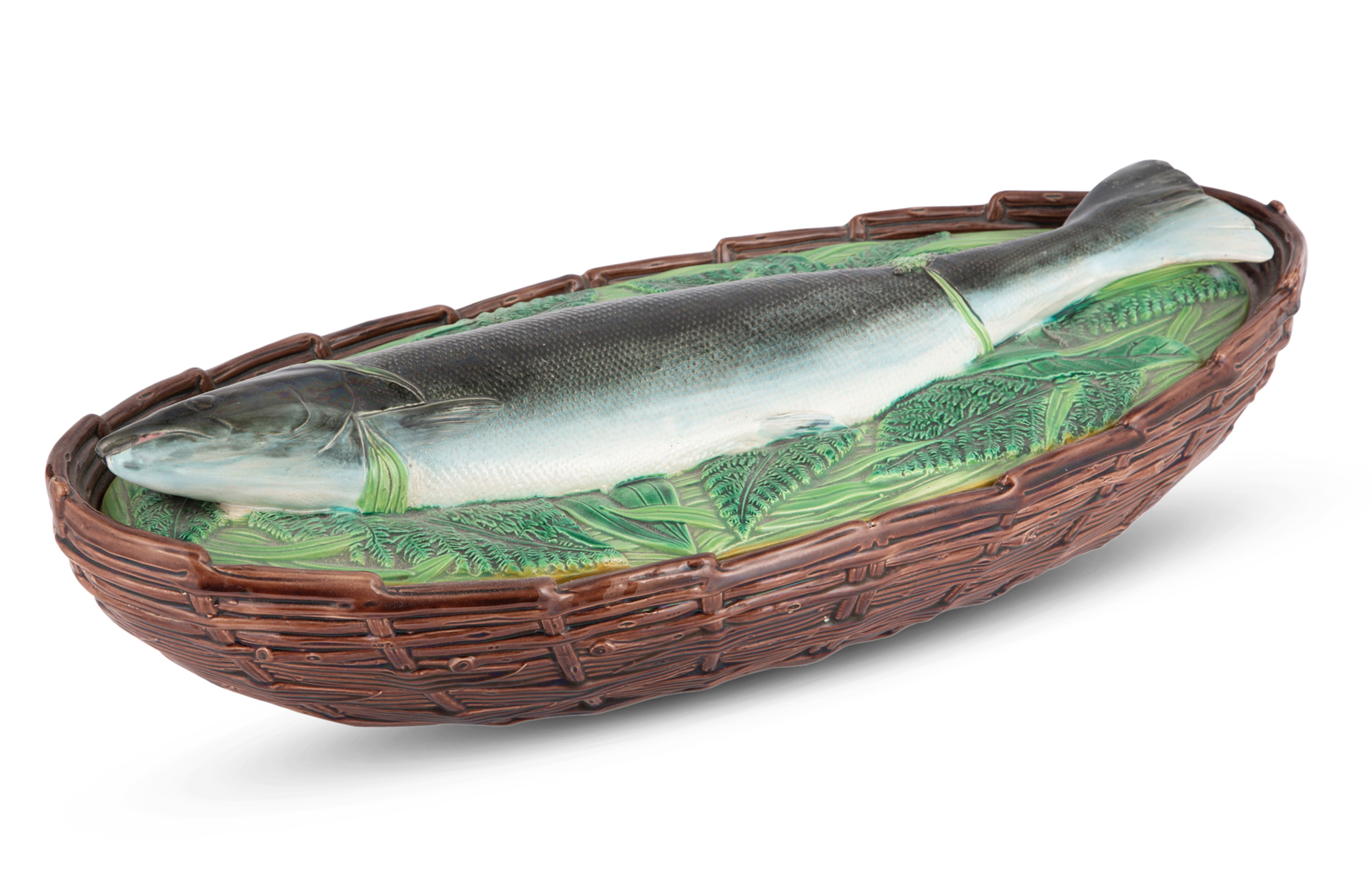 Lot image - George Jones Majolica Salmon Server and Cover