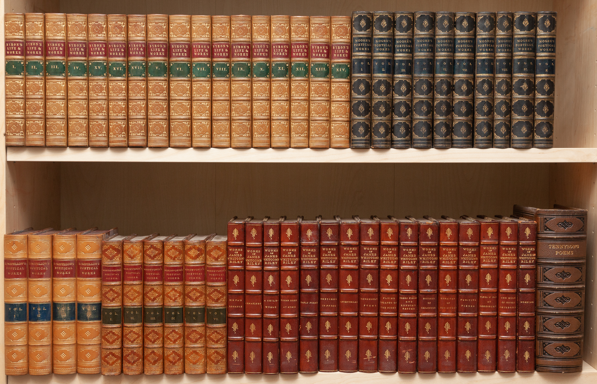 Lot image - [FINE BINDINGS - POETRY]  Approximately 100 volumes of finely bound poetry.