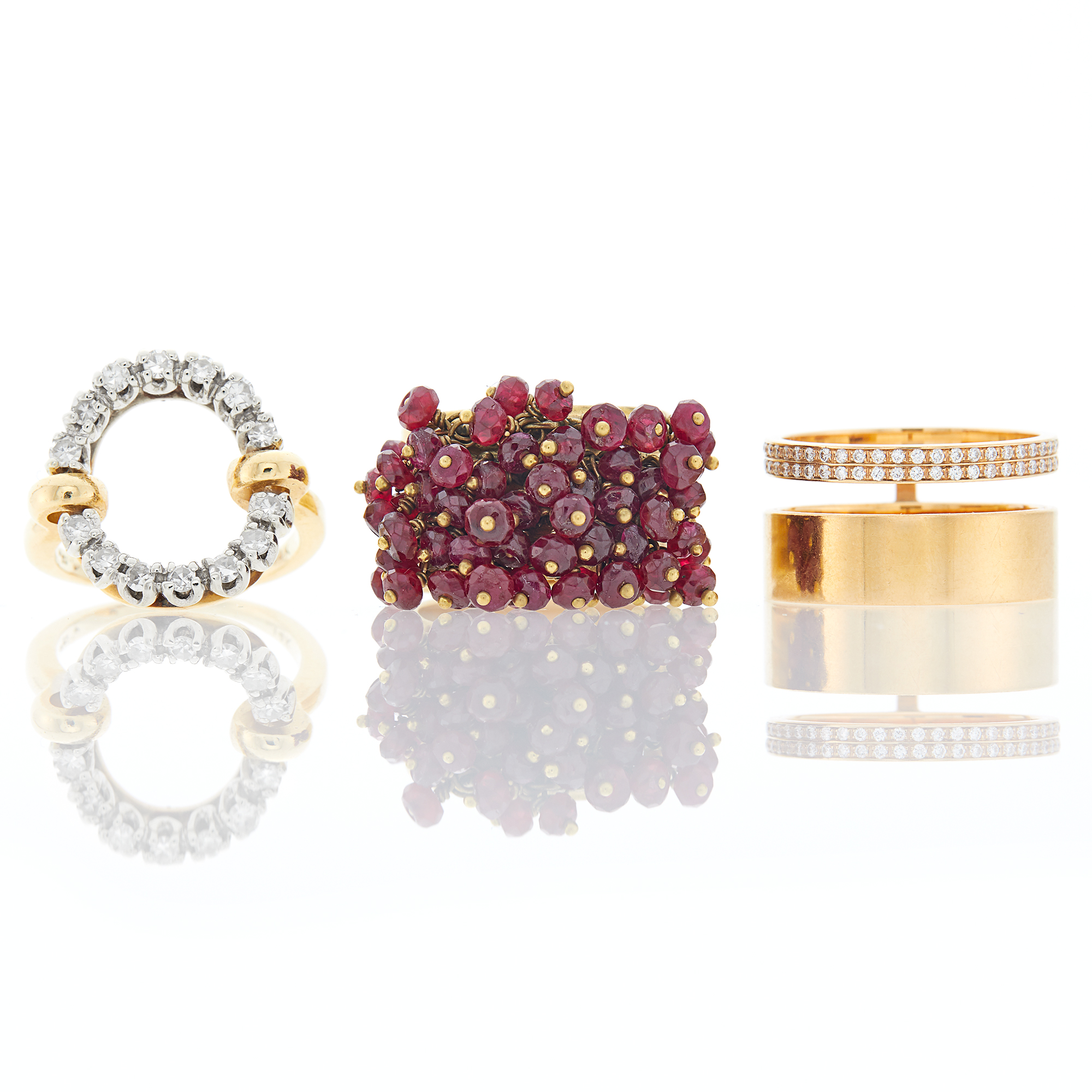 Lot image - REPOSSI, Me & Ro Three Gold, Diamond and Ruby Bead Rings