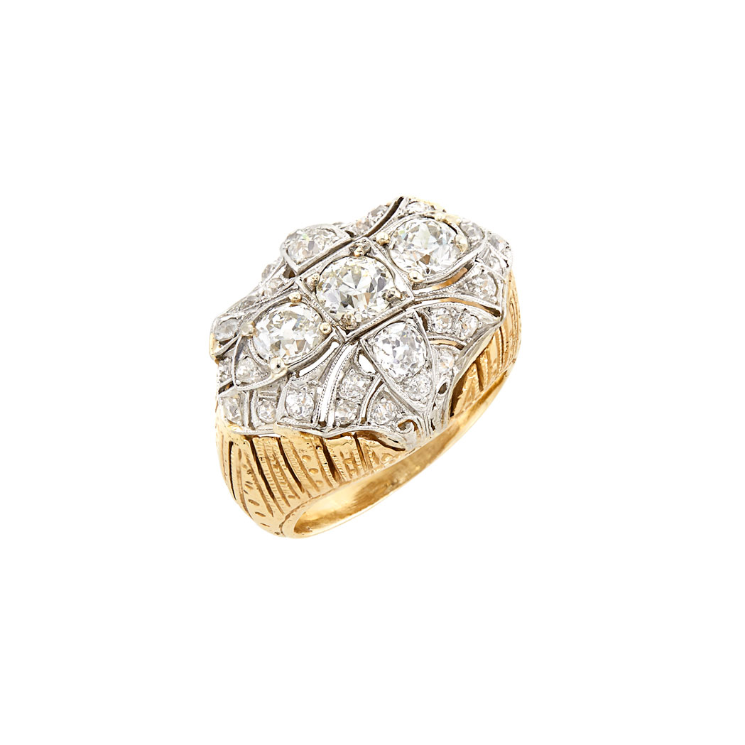 Lot image - Platinum, Gold and Diamond Ring