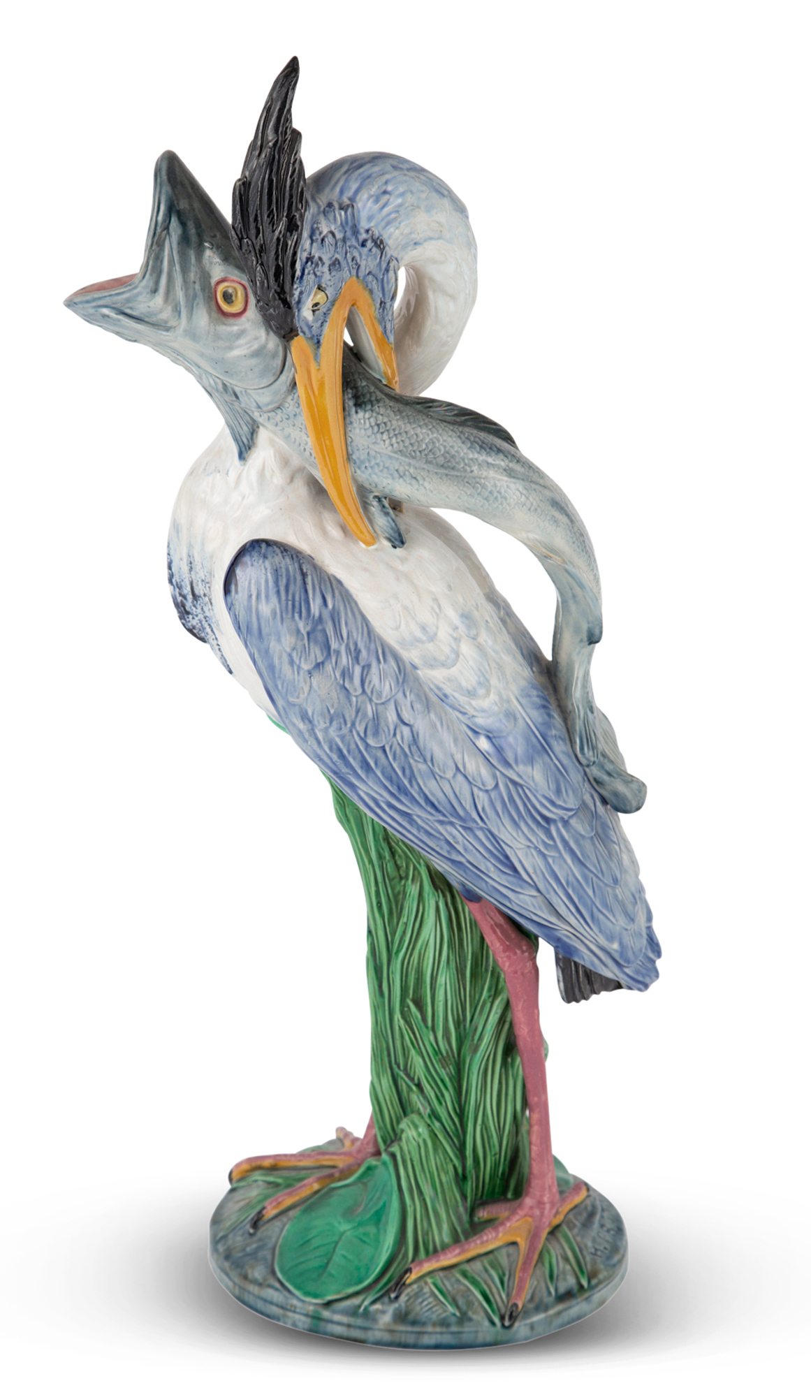 Lot image - Minton Majolica Heron and Pike Ewer