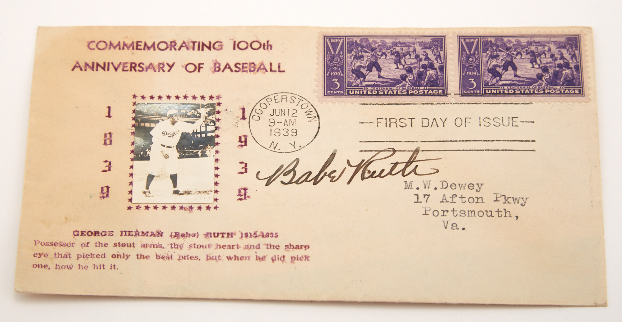 Lot image - Ruth, Babe Signed First Day Cover