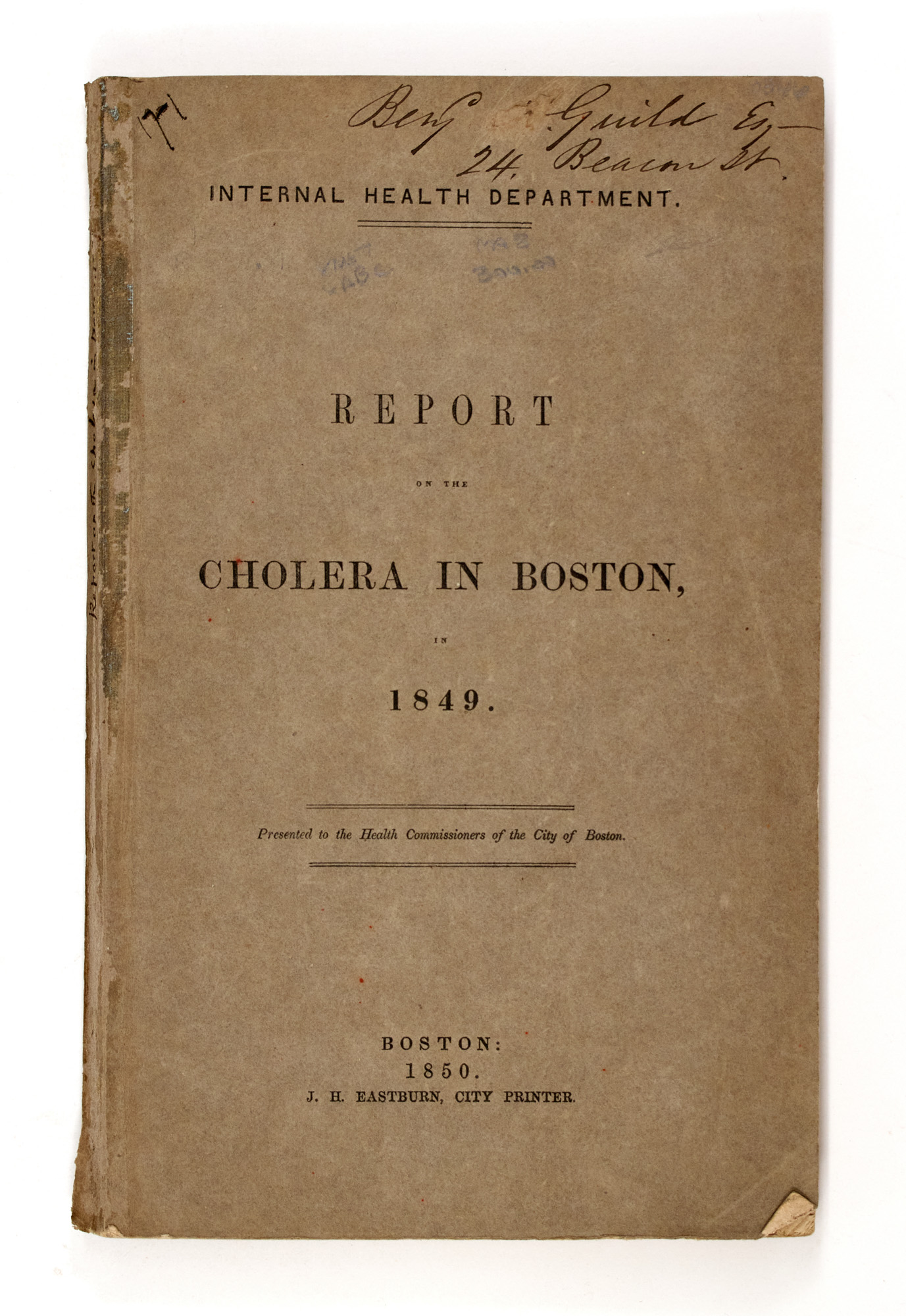 Lot image - [PUBLIC HEALTH - CHOLERA]  [BOSTON COMMITTEE OF INTERNAL HEALTH]. Report of the Committee of Internal Health on the Asiatic cholera, together with a report of the city physician on the cholera hospital.