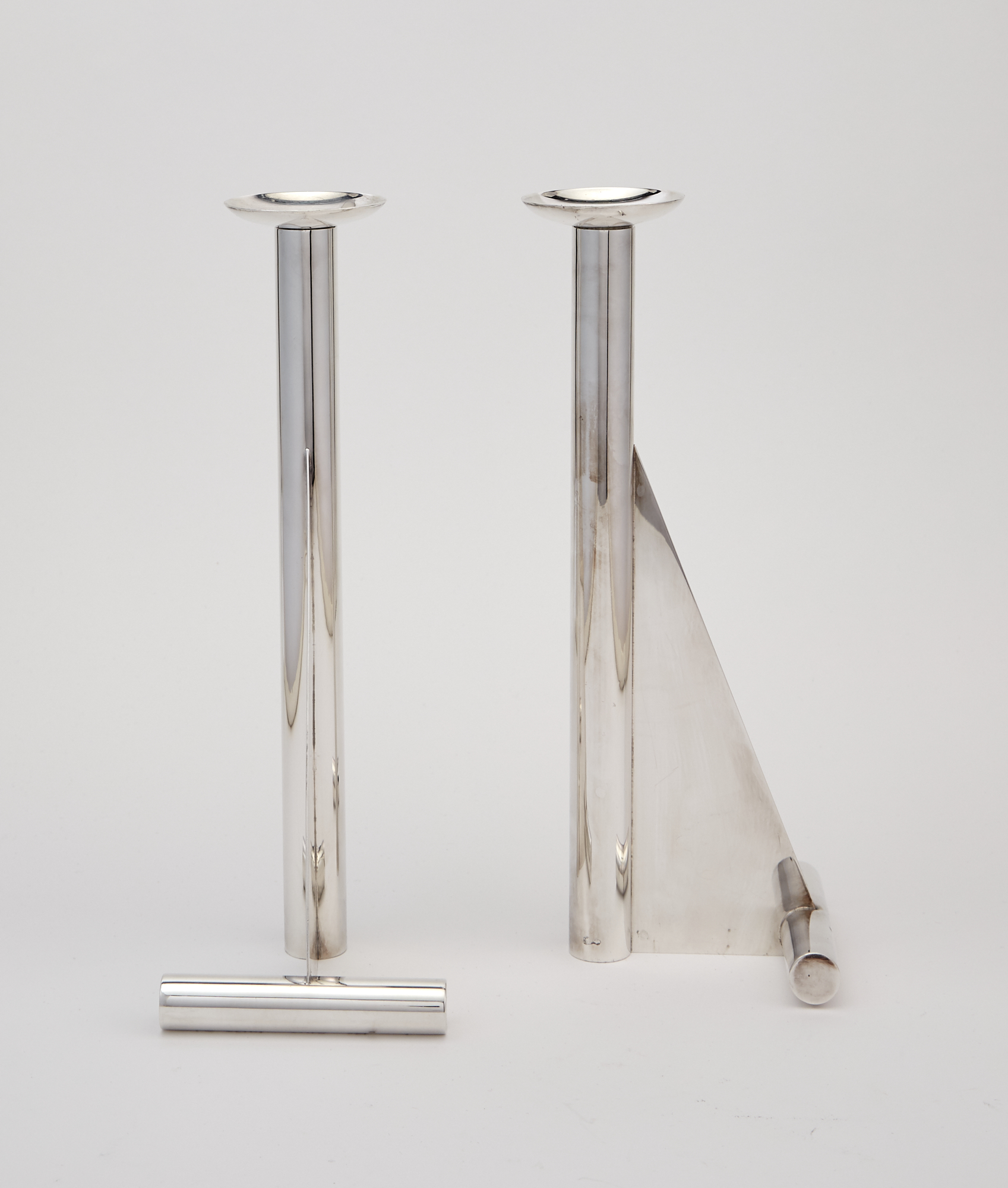 Lot image - Pair of Israeli Modernist Style Sterling Silver Candlesticks