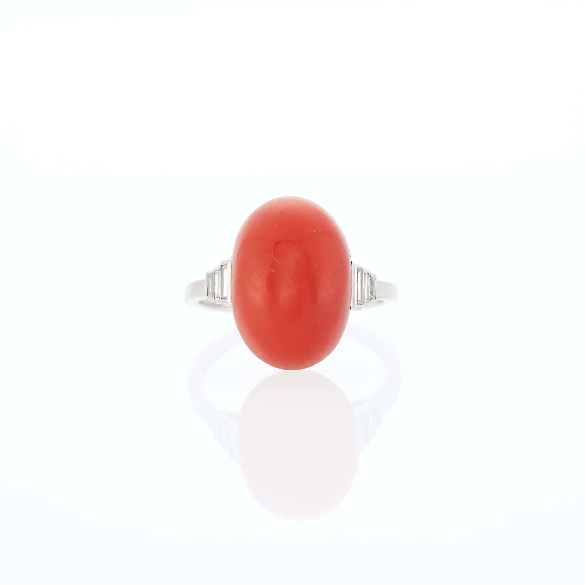 Lot image - Platinum, Coral and Diamond Ring