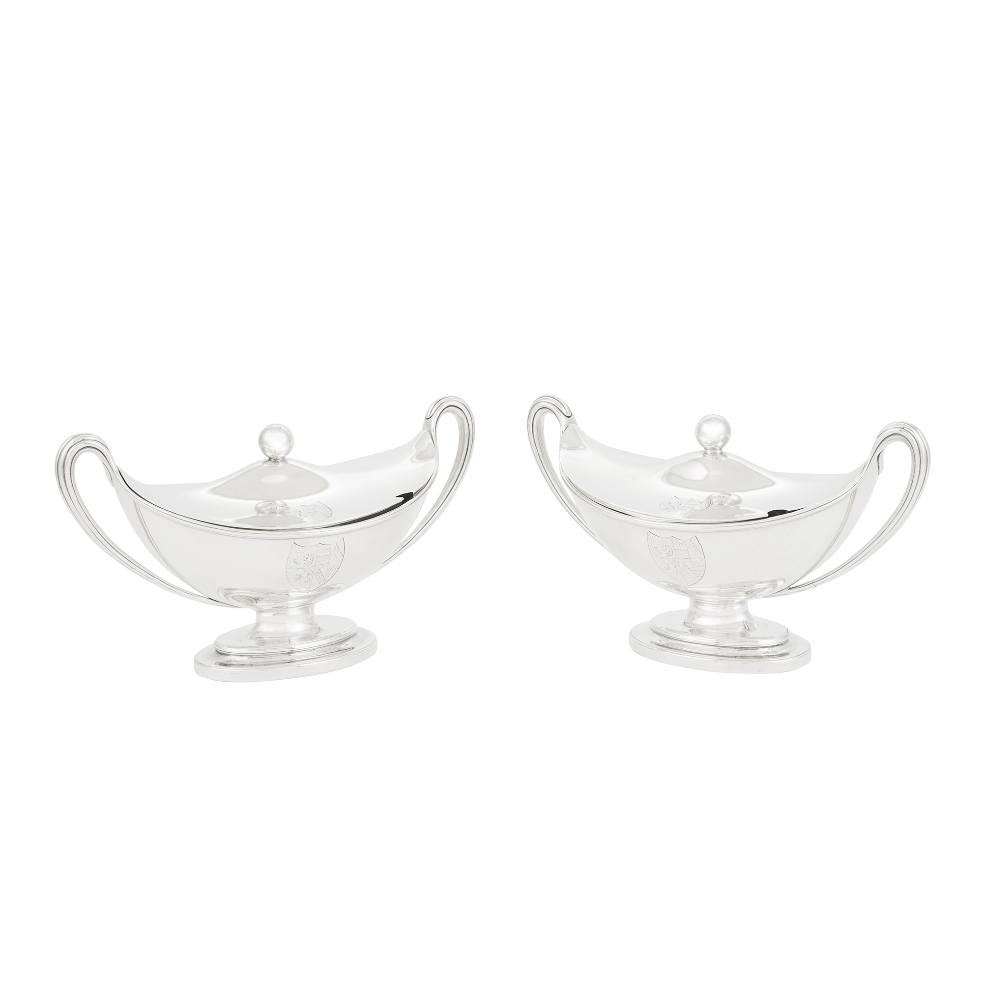 Lot image - Pair George III Sterling Silver Covered Sauce Tureens