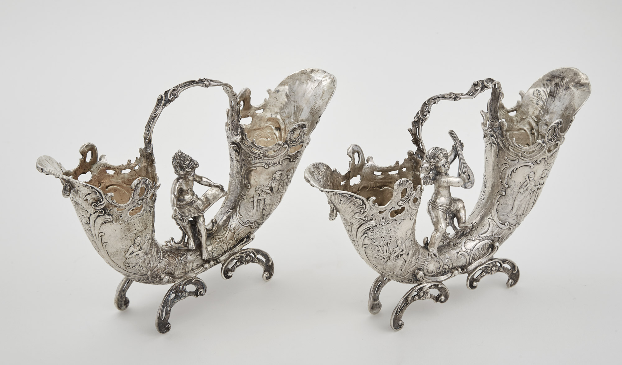 Lot image - Pair of German Silver Double-Horn Vases