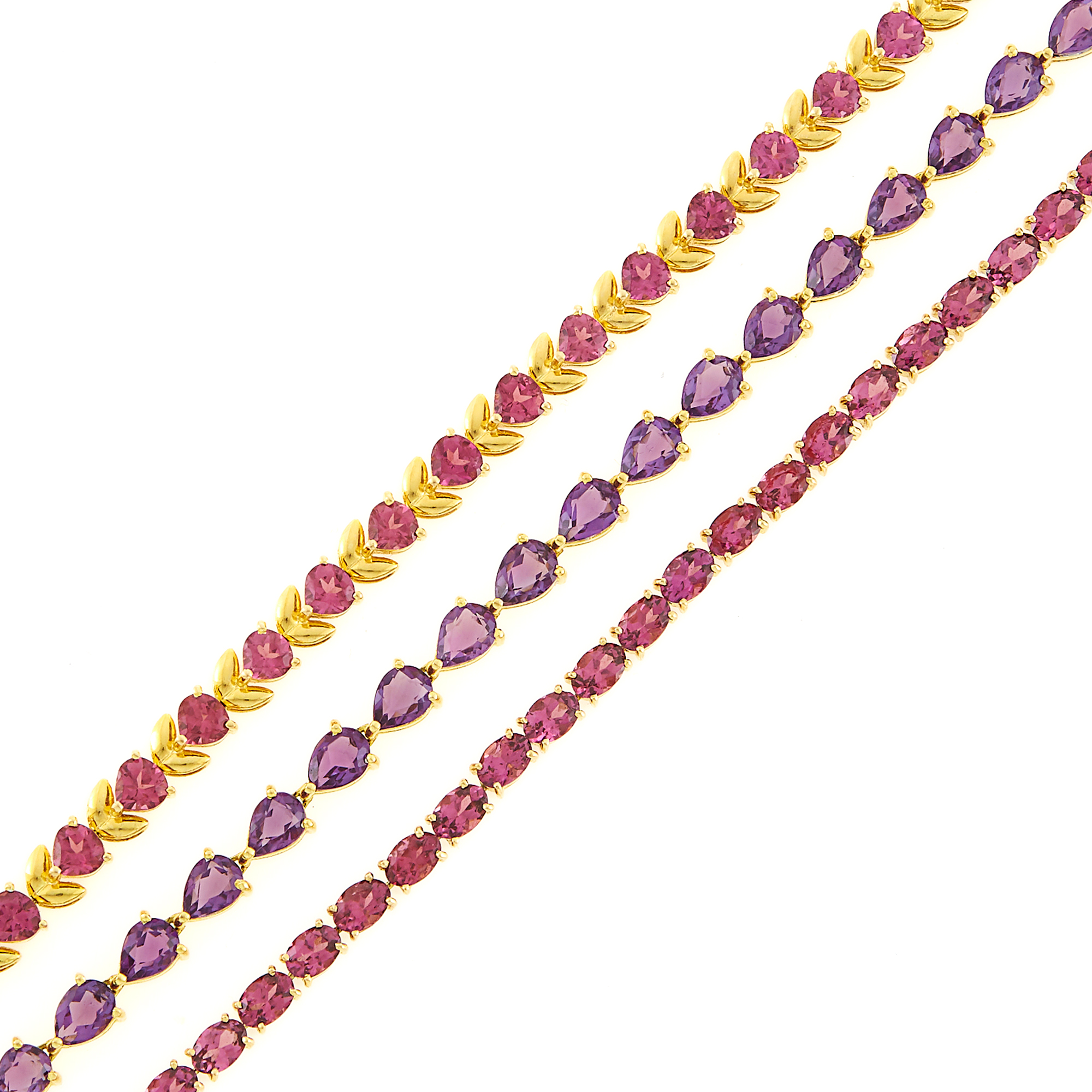 Lot image - Three Gold, Amethyst and Garnet Bracelets