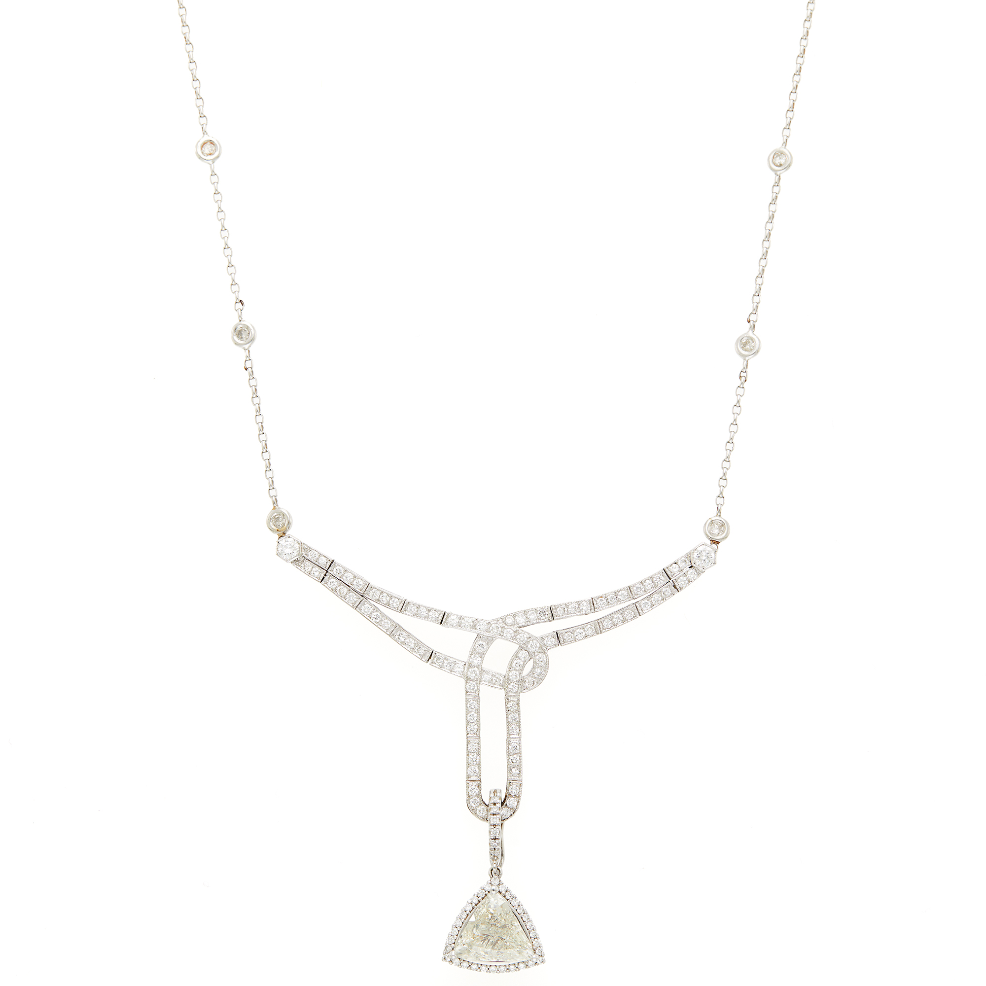 Lot image - Platinum, White Gold and Diamond Pendant Necklace