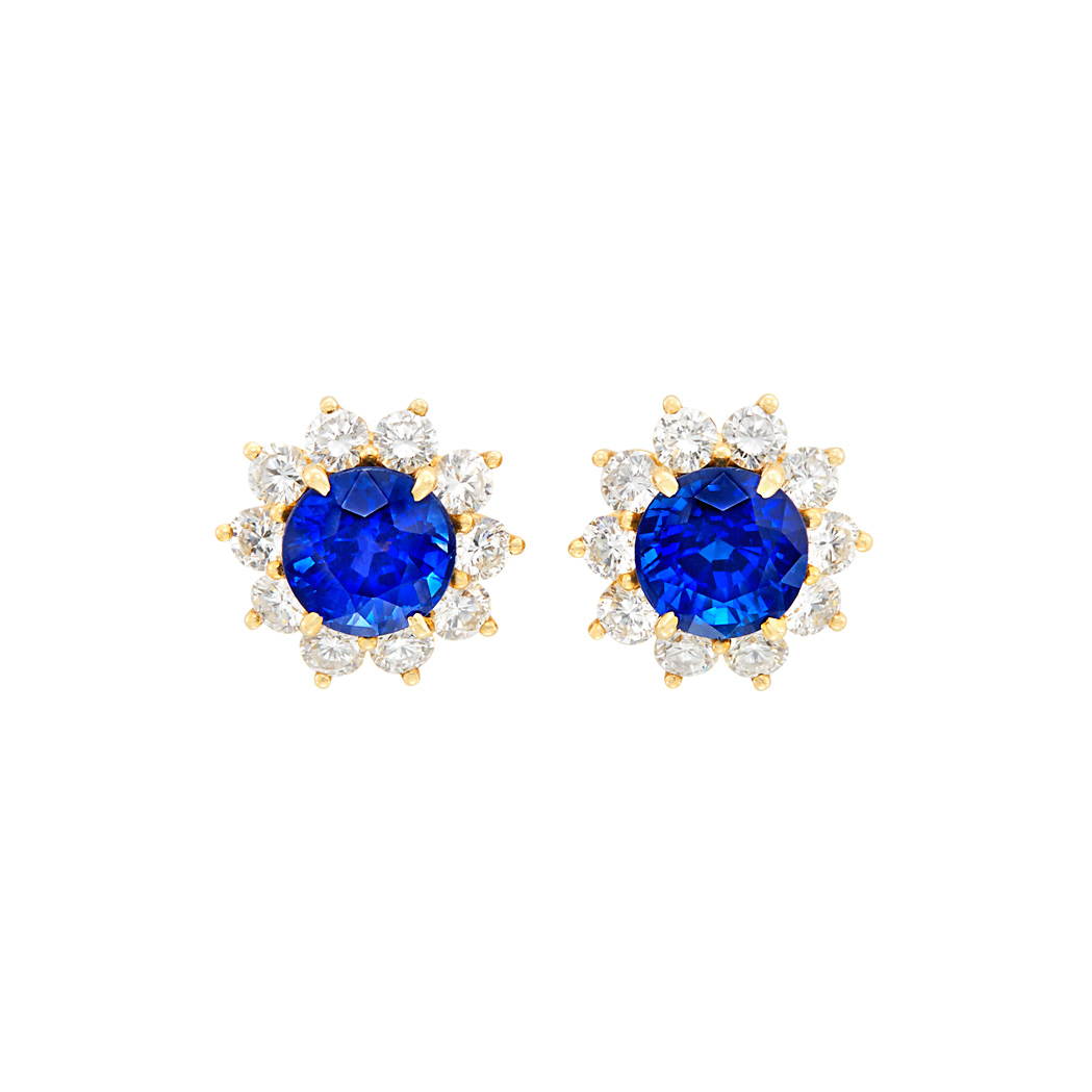 Lot image - Pair of Gold, Sapphire and Diamond Earclips, Tiffany & Co.