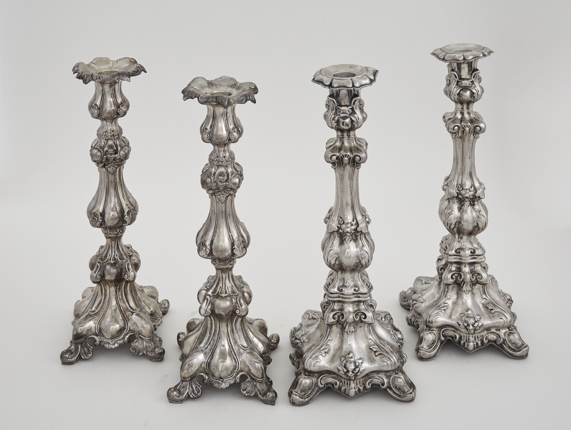 Lot image - Two Pairs of Continental Silver Candlesticks