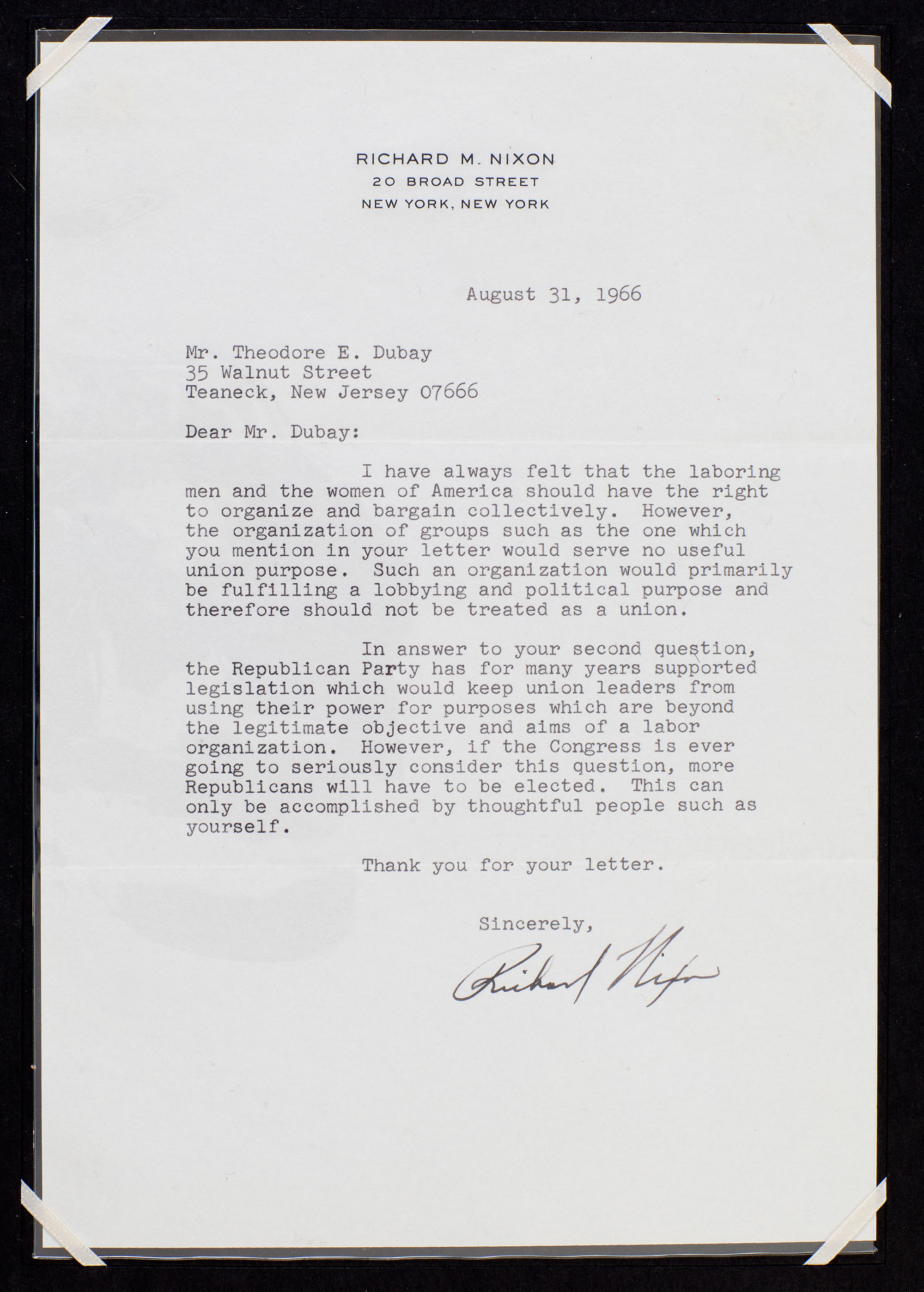 Lot image - NIXON, RICHARD  Typed letter signed.