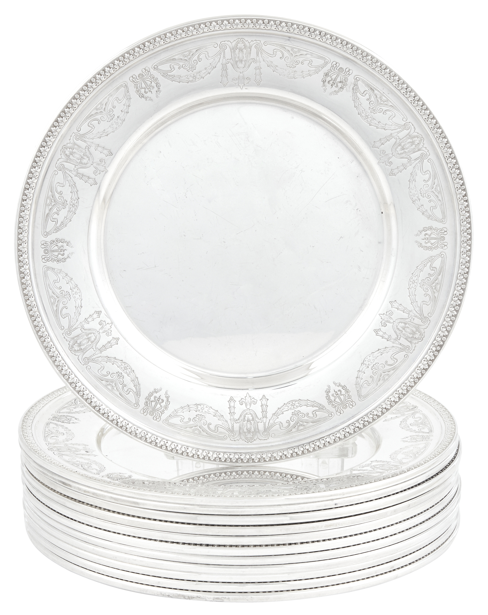 Lot image - Set of Twelve American Sterling Silver Chargers