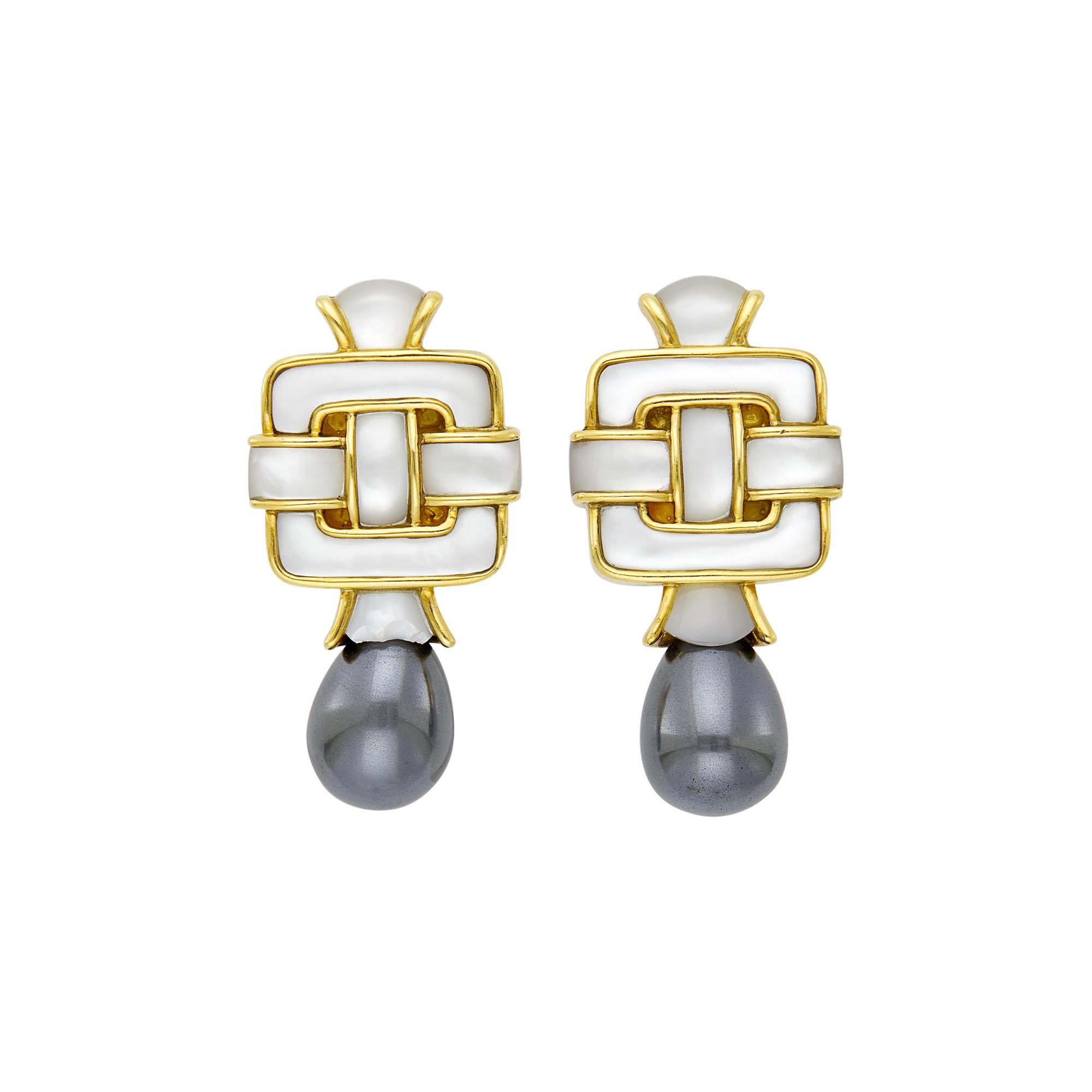 Lot image - Angela Cummings Pair of Gold, Mother-of-Pearl and Hematite Earrings