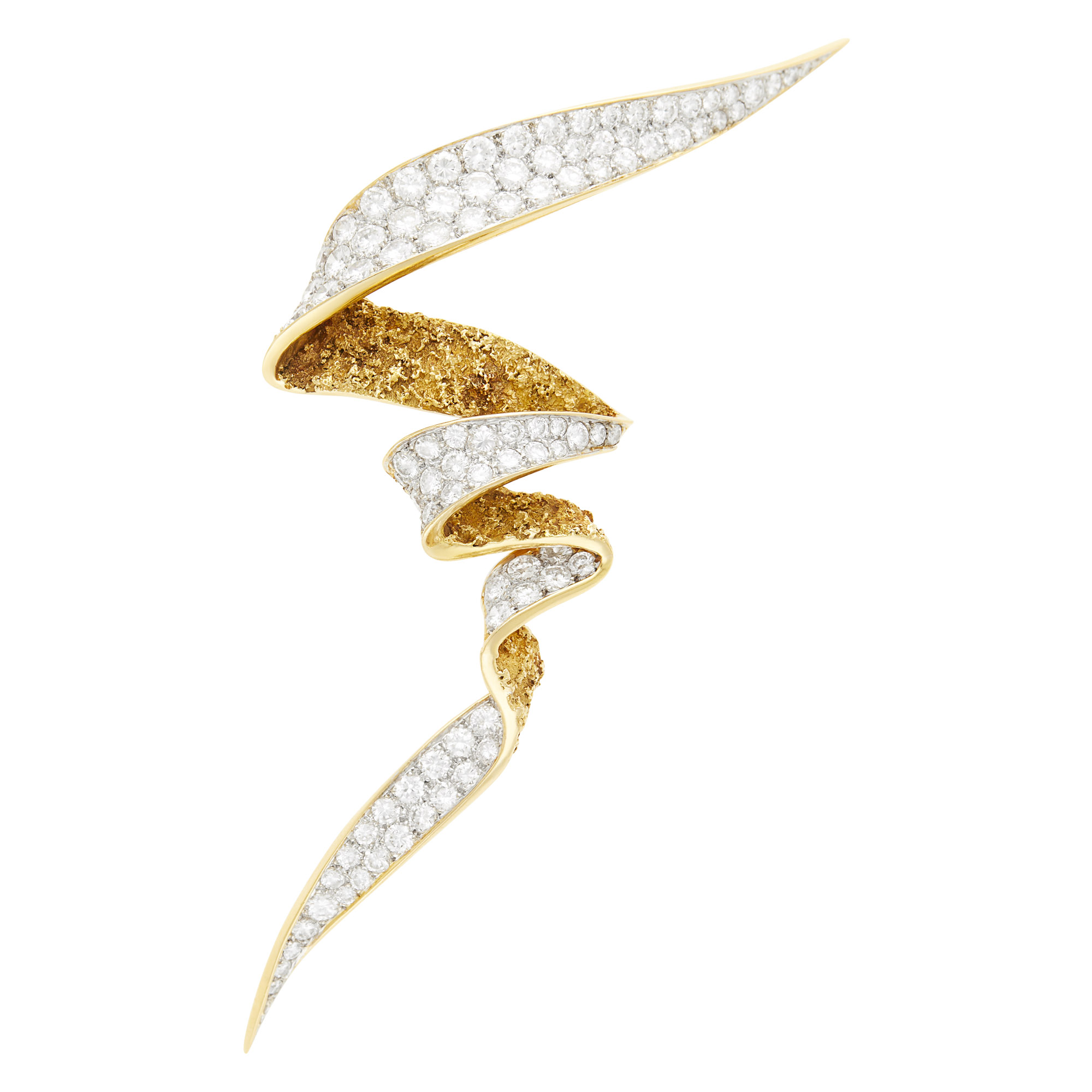 Lot image - Sterlé Gold, Platinum and Diamond Ribbon Brooch, France