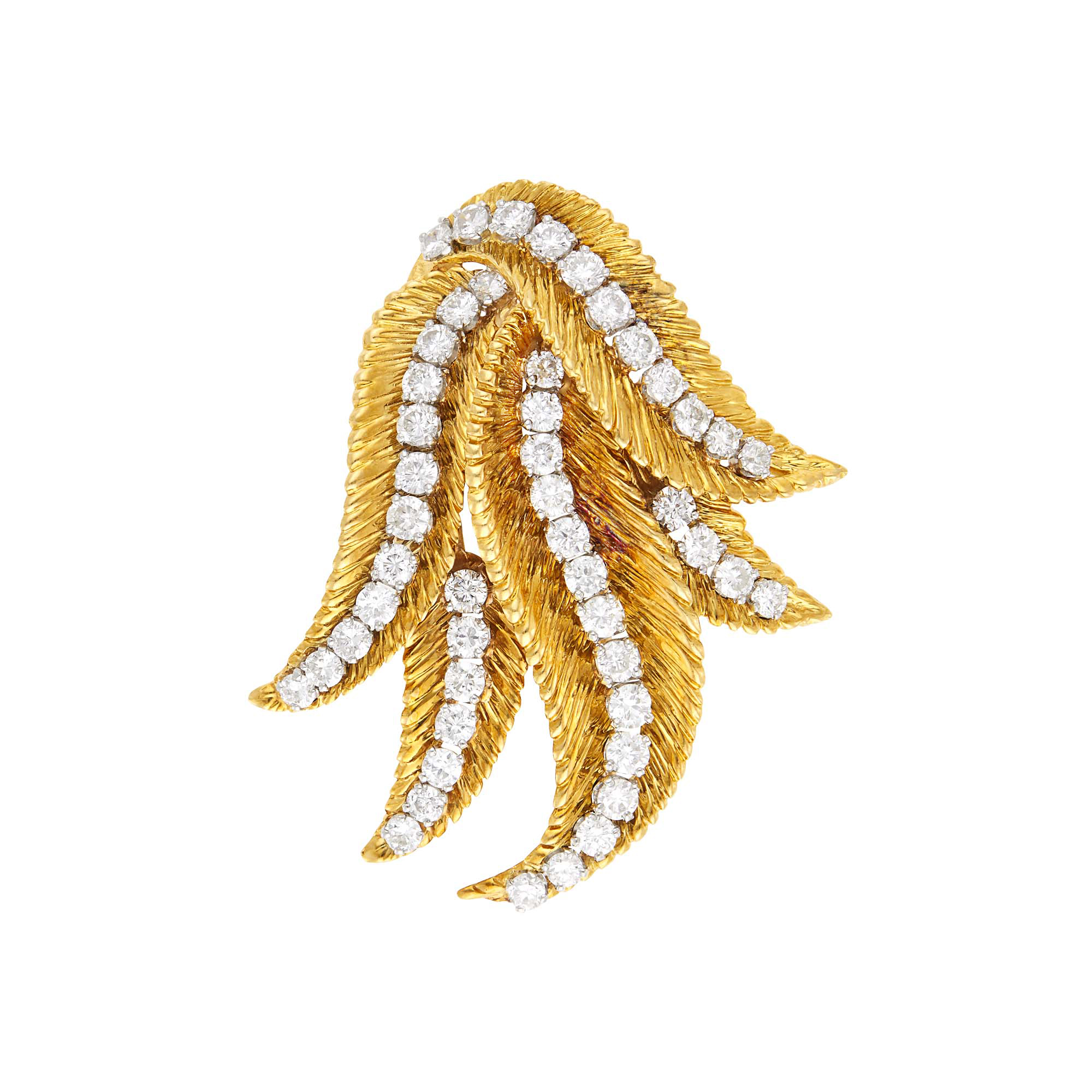 Lot image - Van Cleef & Arpels Gold, Platinum and Diamond Foliate Clip-Brooch