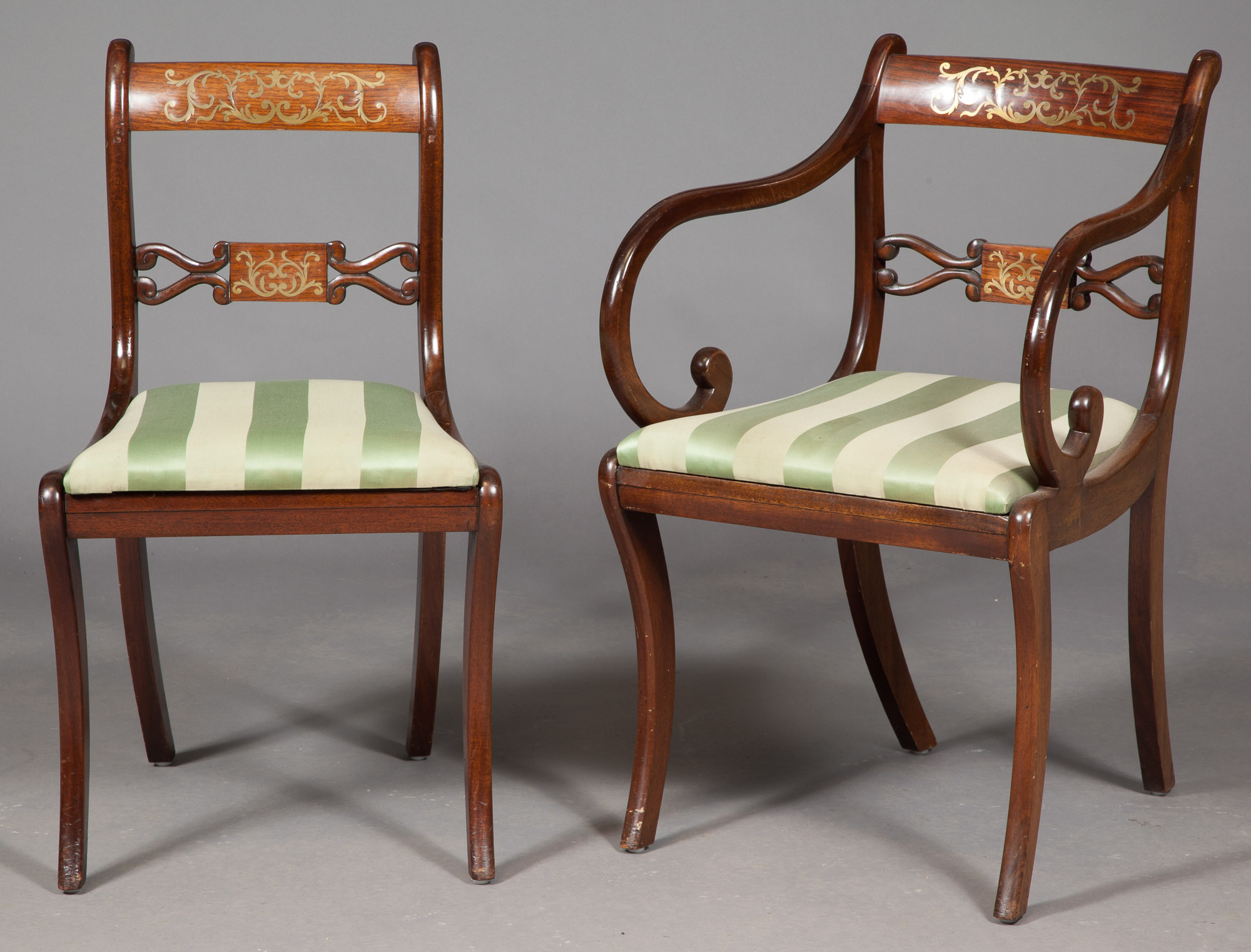 Lot image - Set of Six Regency Style Brass-Inlaid Rosewood Dining Chairs