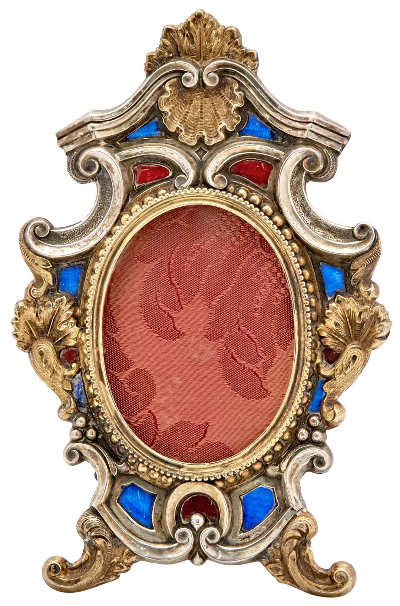Lot image - Continental Parcel-Gilt Silver and Enamel Photograph Frame