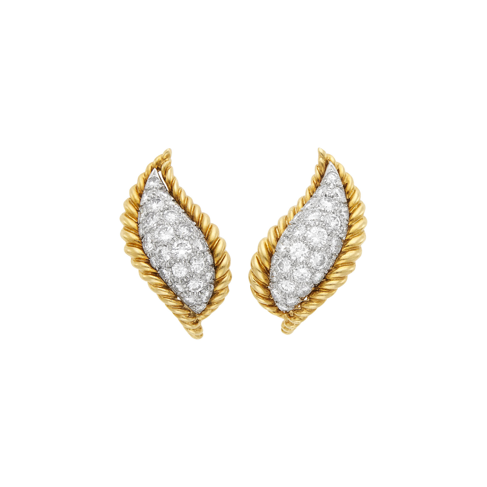 Lot image - Van Cleef & Arpels Pair of Gold, Platinum and Diamond Earclips