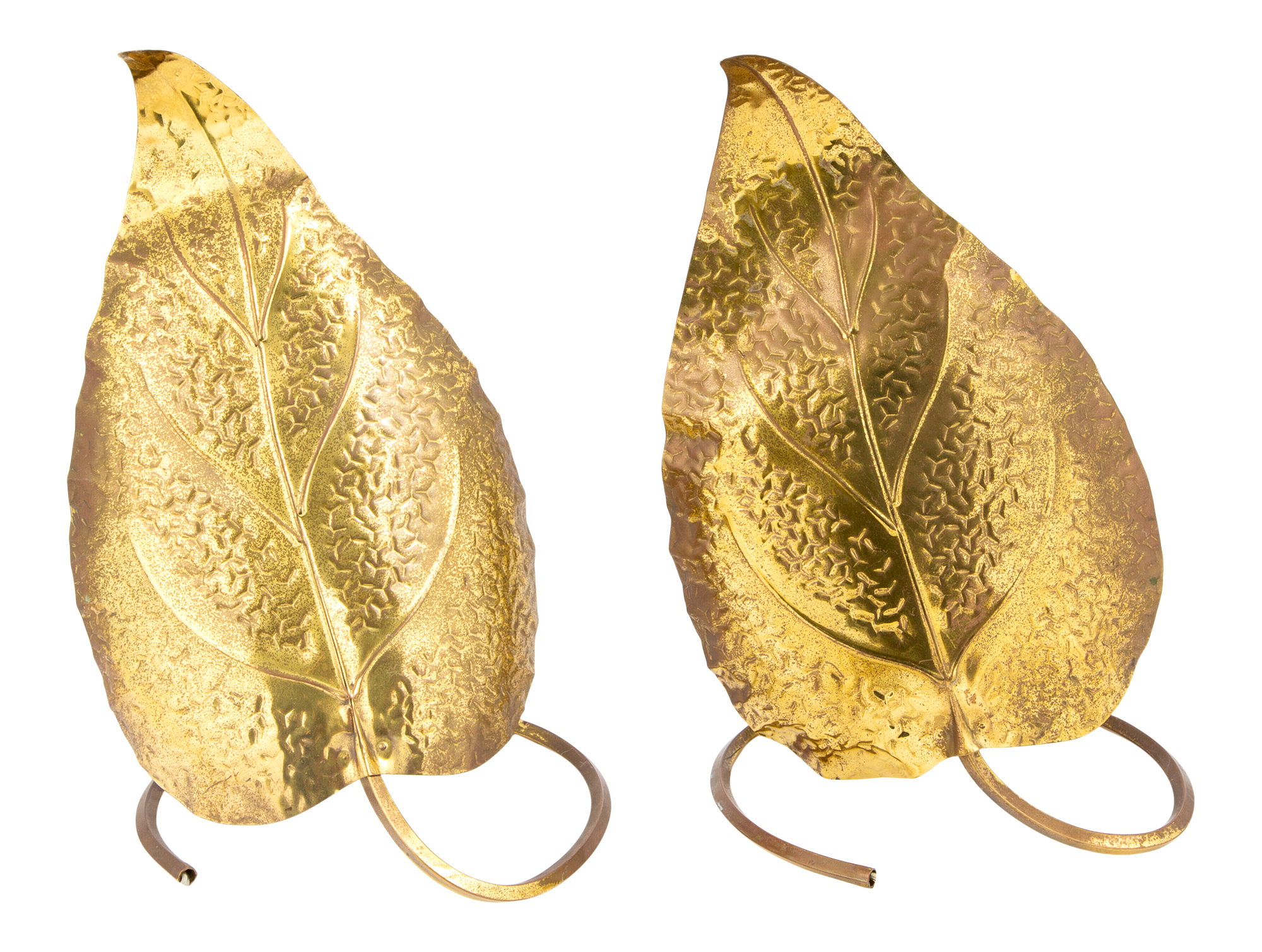 Lot image - Pair of Brass Leaf-Form Table Lamps