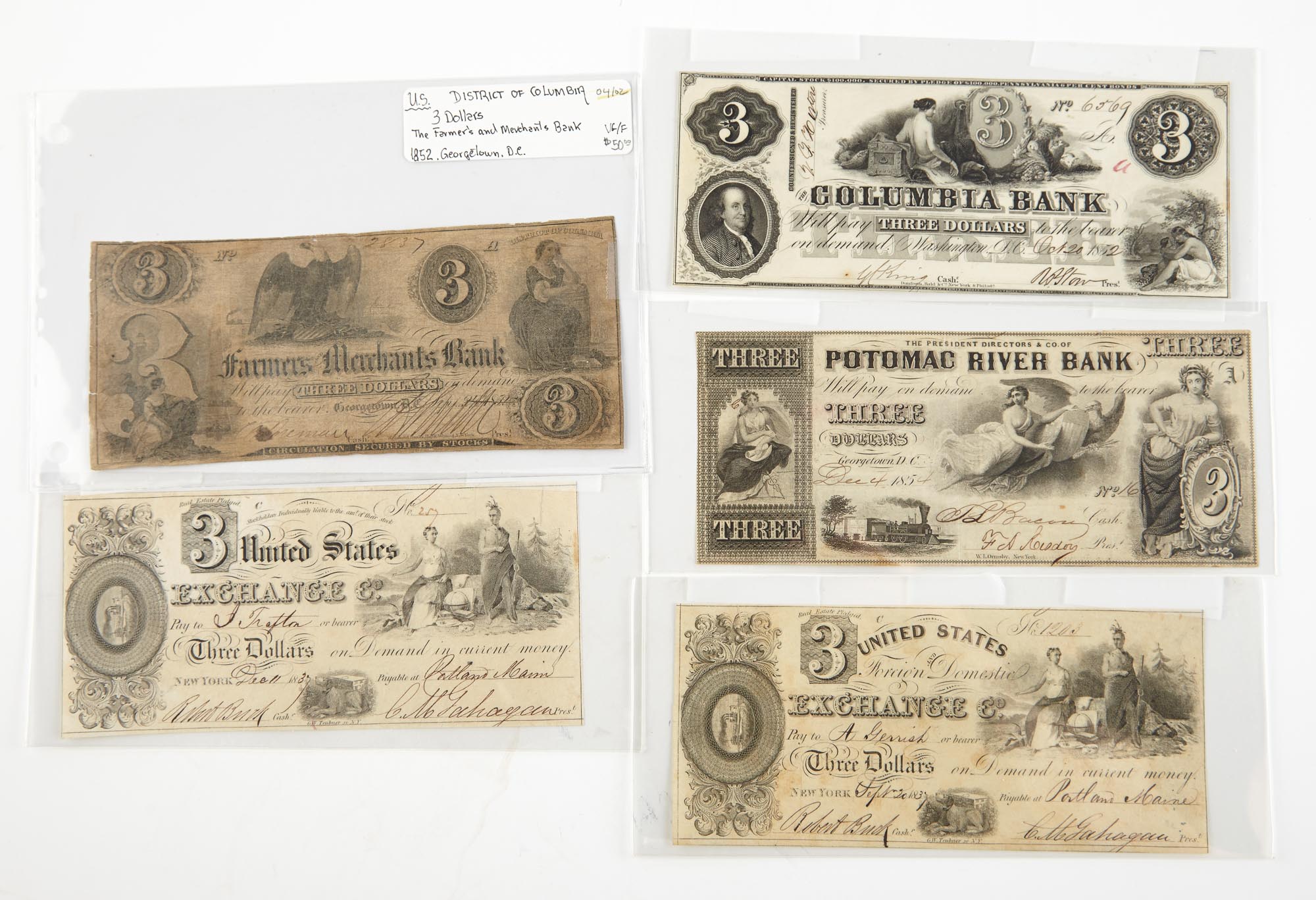 Lot image - United States $3 Obsolete Bank Note of District of Columbia