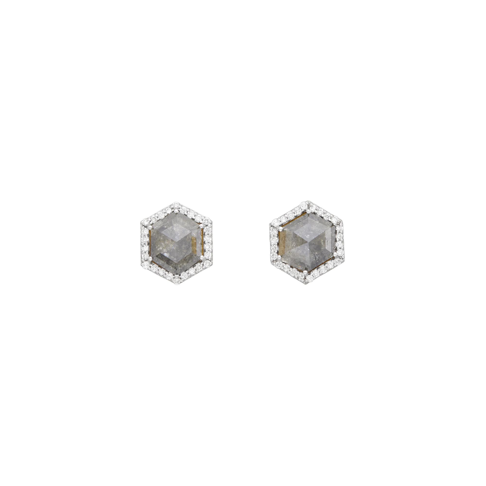 Lot image - Pair of Gold, Gray Diamond and Diamond Earrings