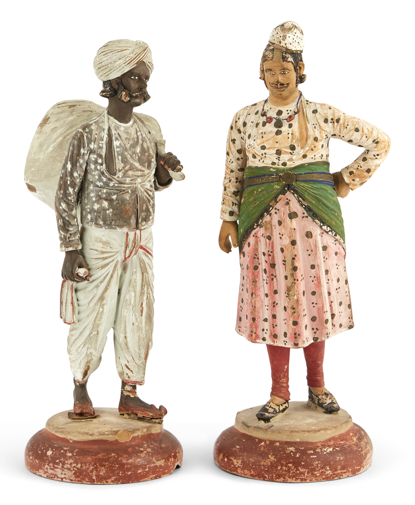 Lot image - Pair of Painted Terracotta Figures of Indian Men