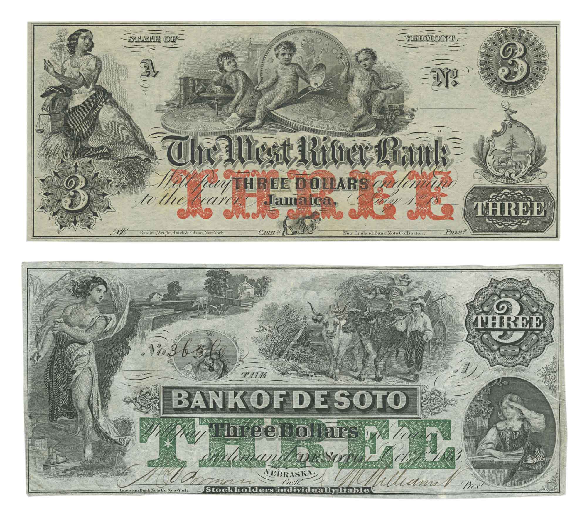 Lot image - United States $3 Obsolete Bank Notes of the Northern and Mid-Western States