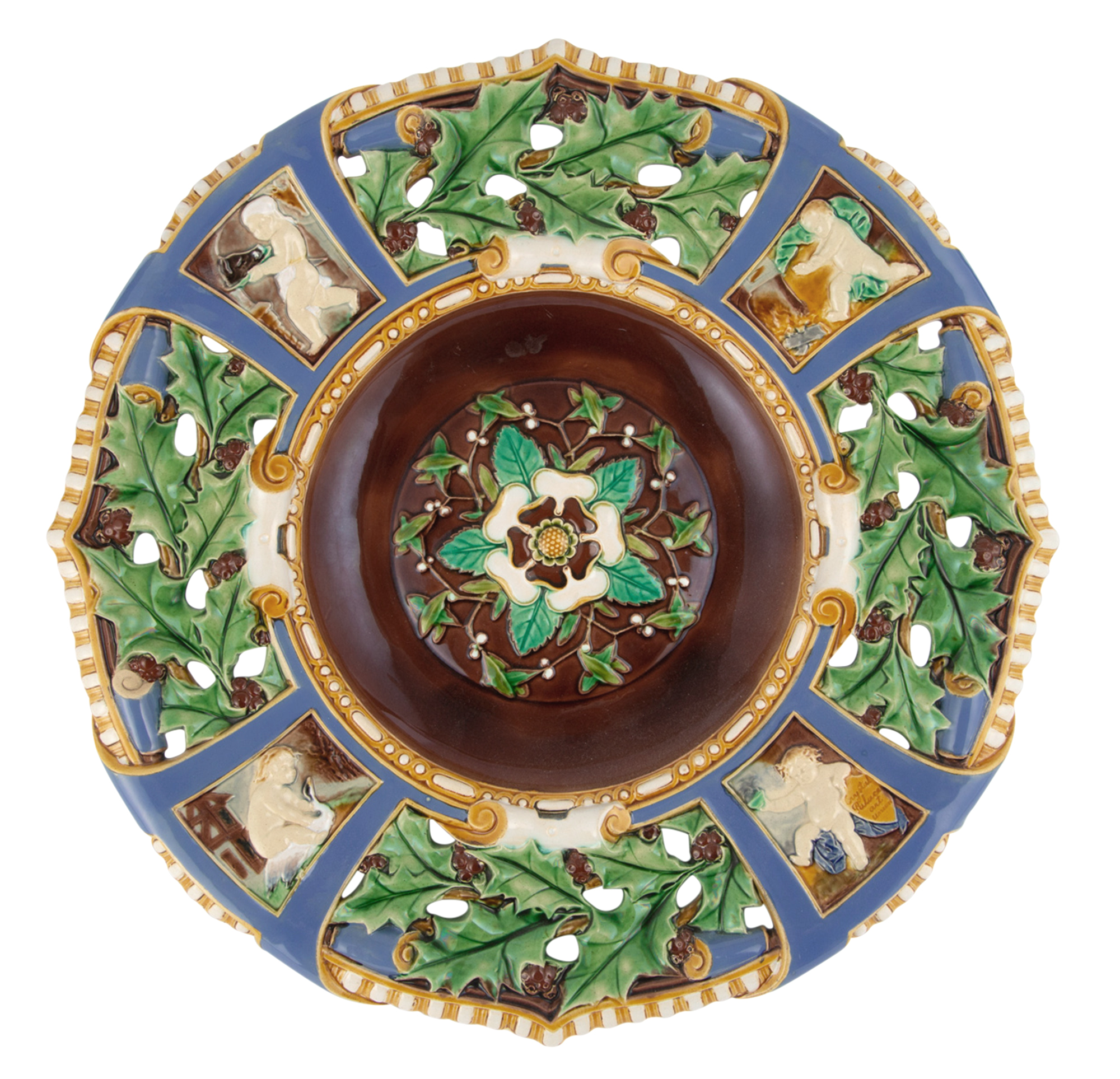 Lot image - Minton Majolica Pierced Crystal Palace Art Union Christmas Dish