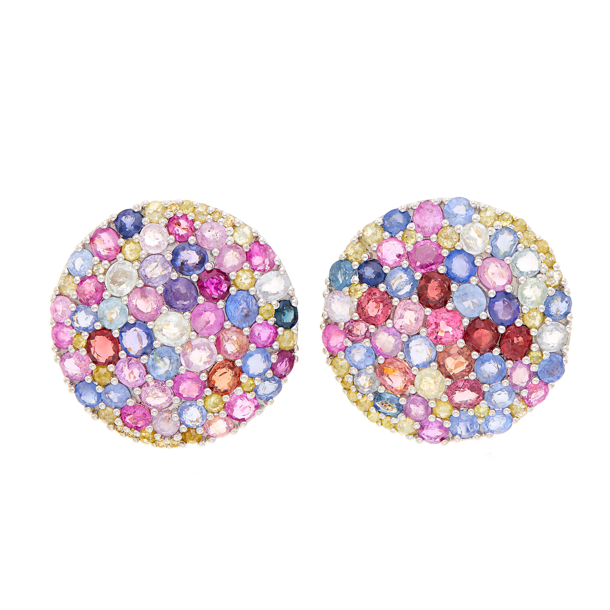 Lot image - Pair of Silver, Multicolored Sapphire and Spinel and Diamond Earrings