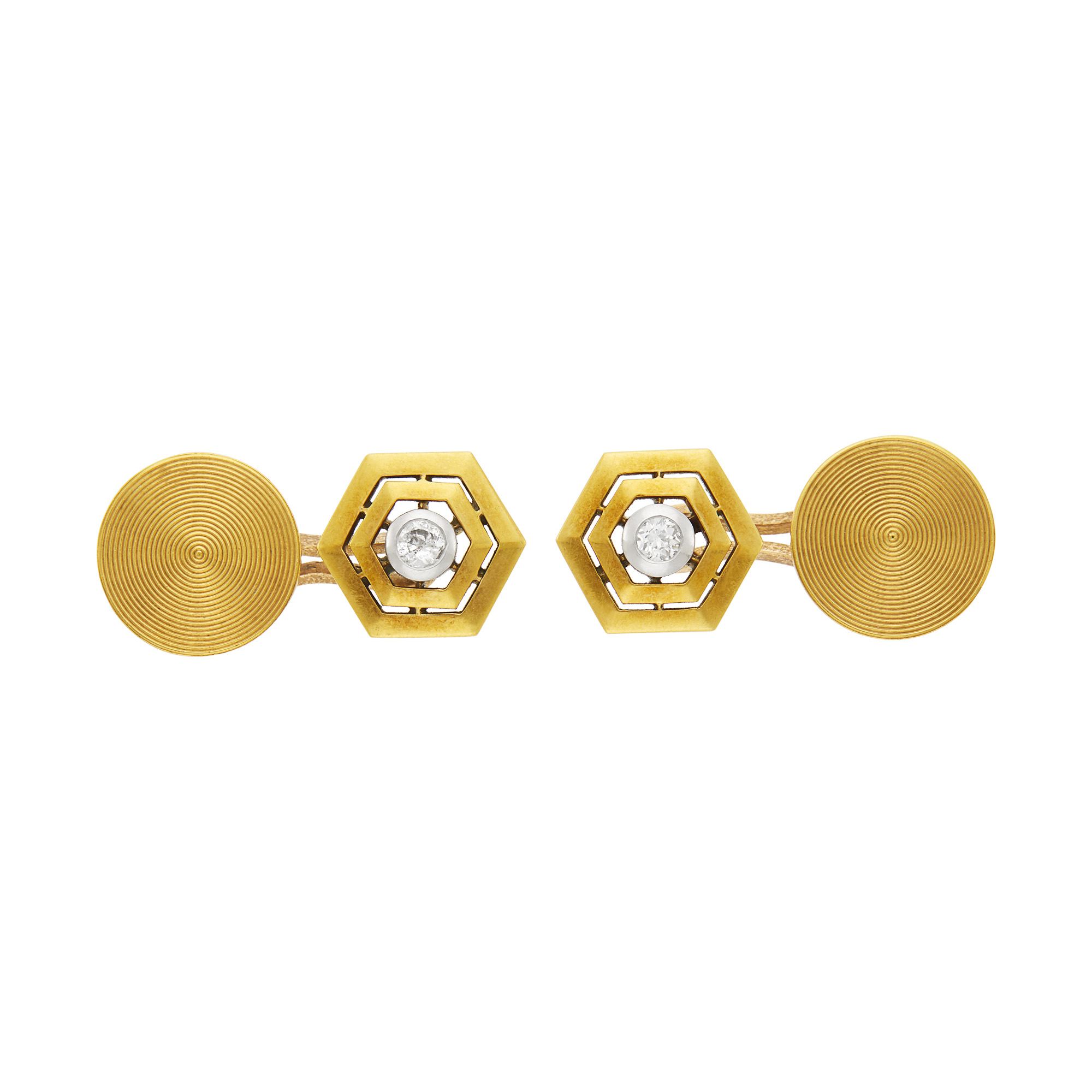 Lot image - Cartier Pair of Gold, Platinum and Diamond Cufflinks, France