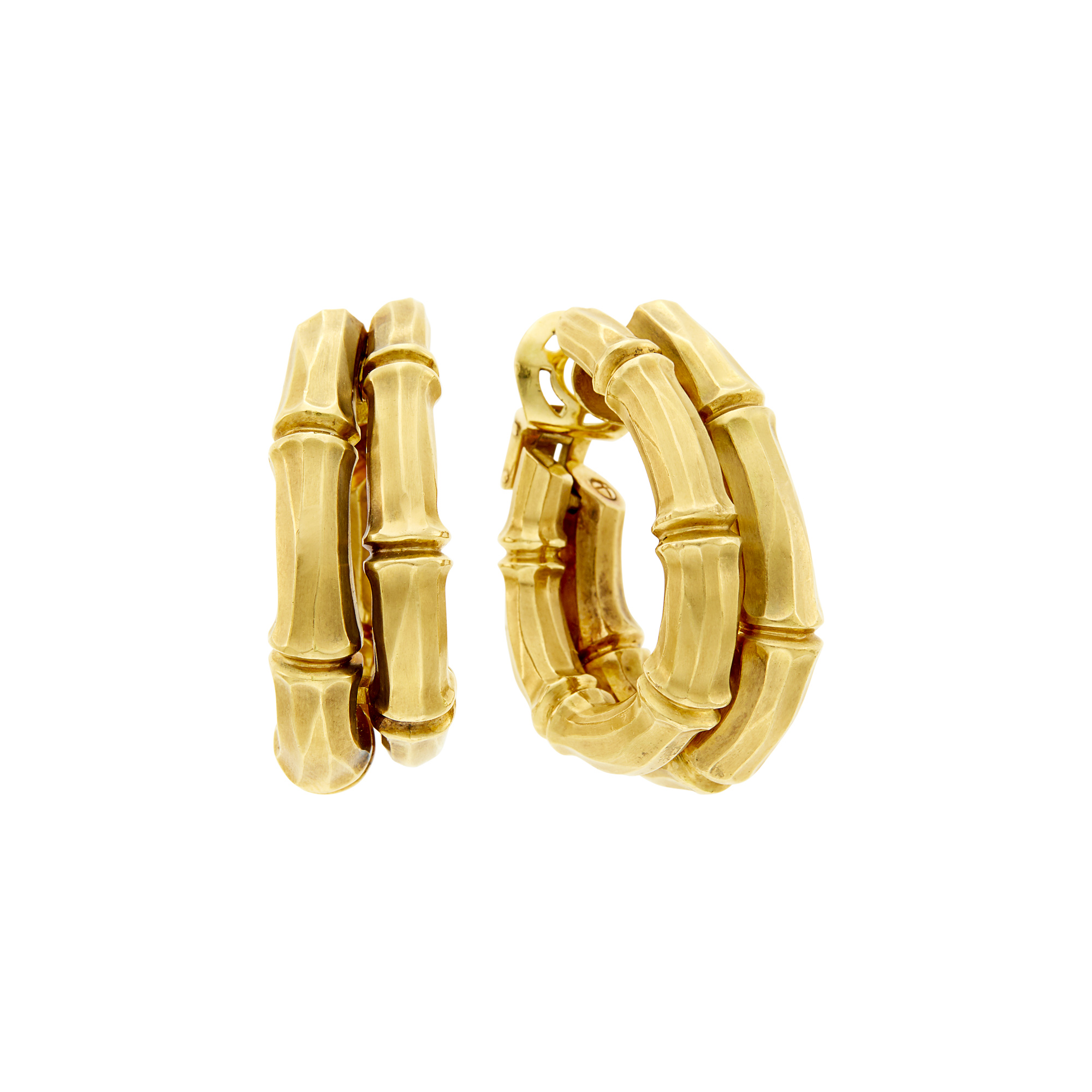 Lot image - Cartier Pair of Gold Bamboo Hoop Earclips, France